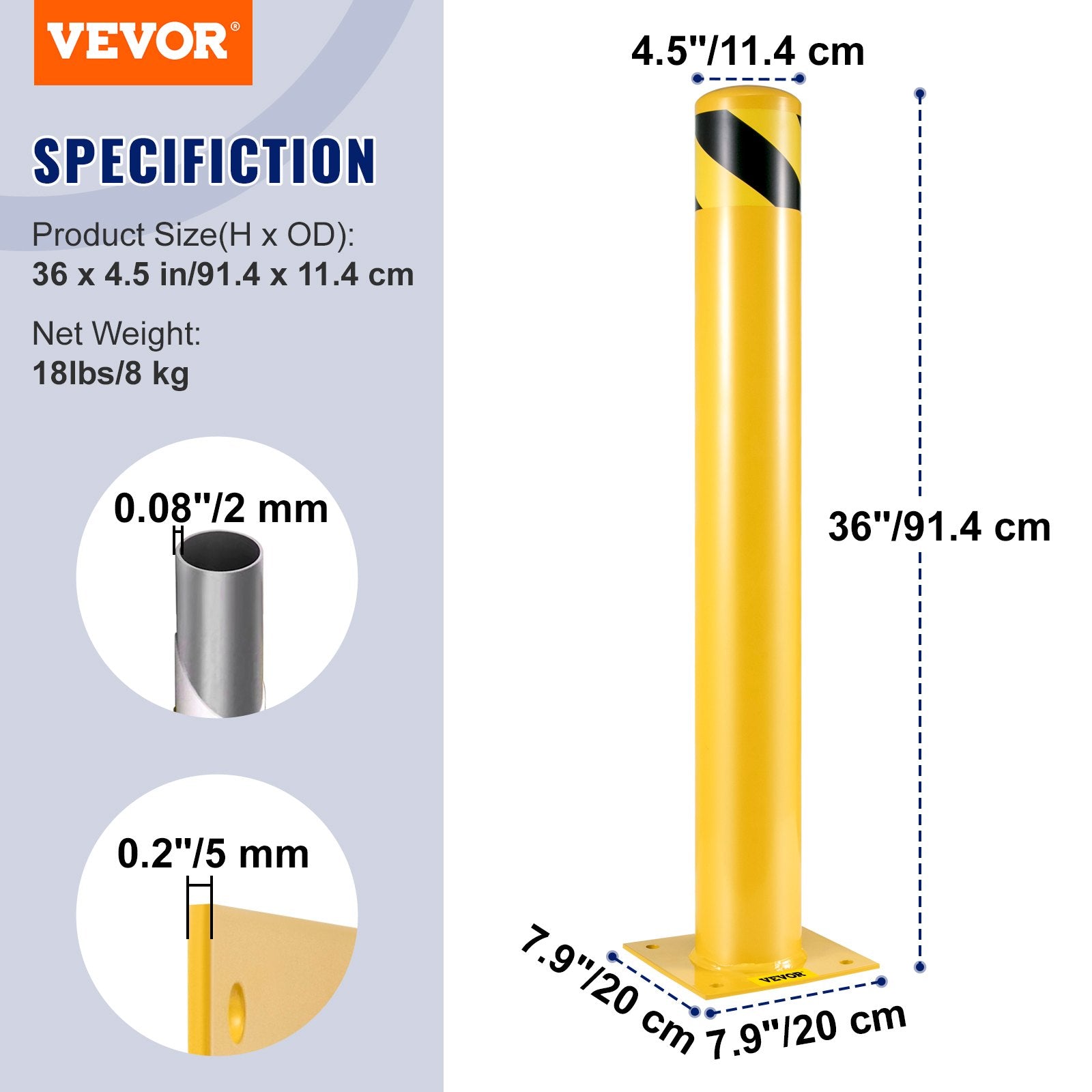 Apsauginis stulpelis VEVOR 36 x 4.5 in, 91,4 cm aukščio