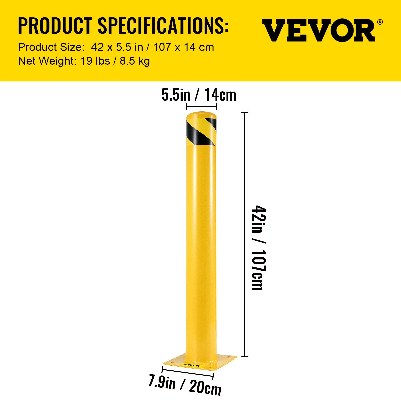 Apsauginis stulpelis VEVOR Safety Bollard 42x5.5, 107 cm aukščio