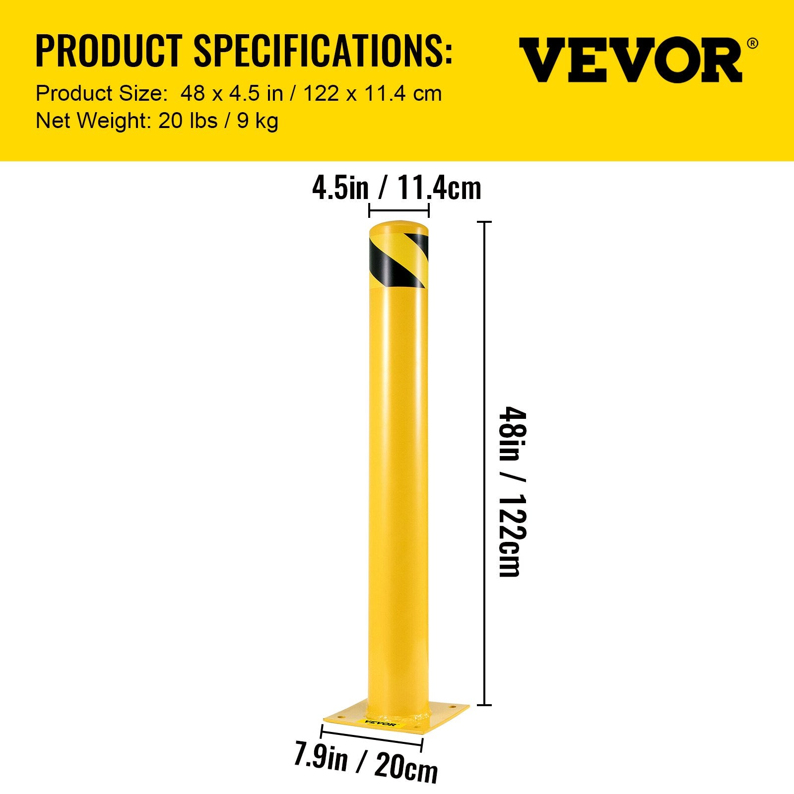 Apsauginis stulpelis VEVOR 48"x4.5", 122 cm aukščio