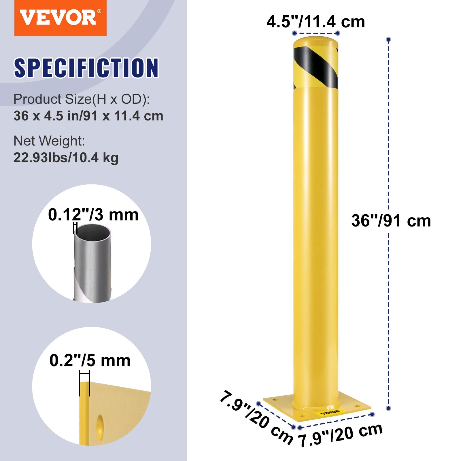 Apsauginis stulpelis VEVOR BP-36-4.5, 91 cm aukščio