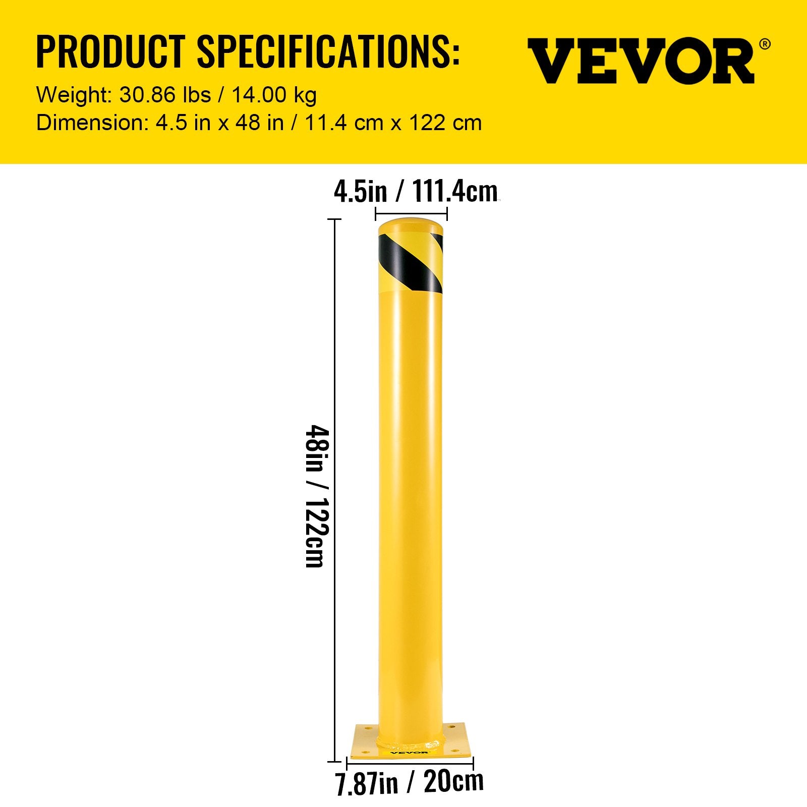 Apsauginis stulpelis VEVOR BP-48-4.5, 122 cm aukščio