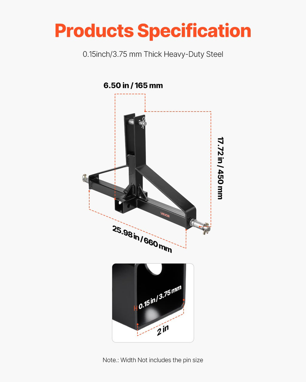 3 taškų traktoriaus prikabinimo jungtis VEVOR S-05, 1360 kg apkrova