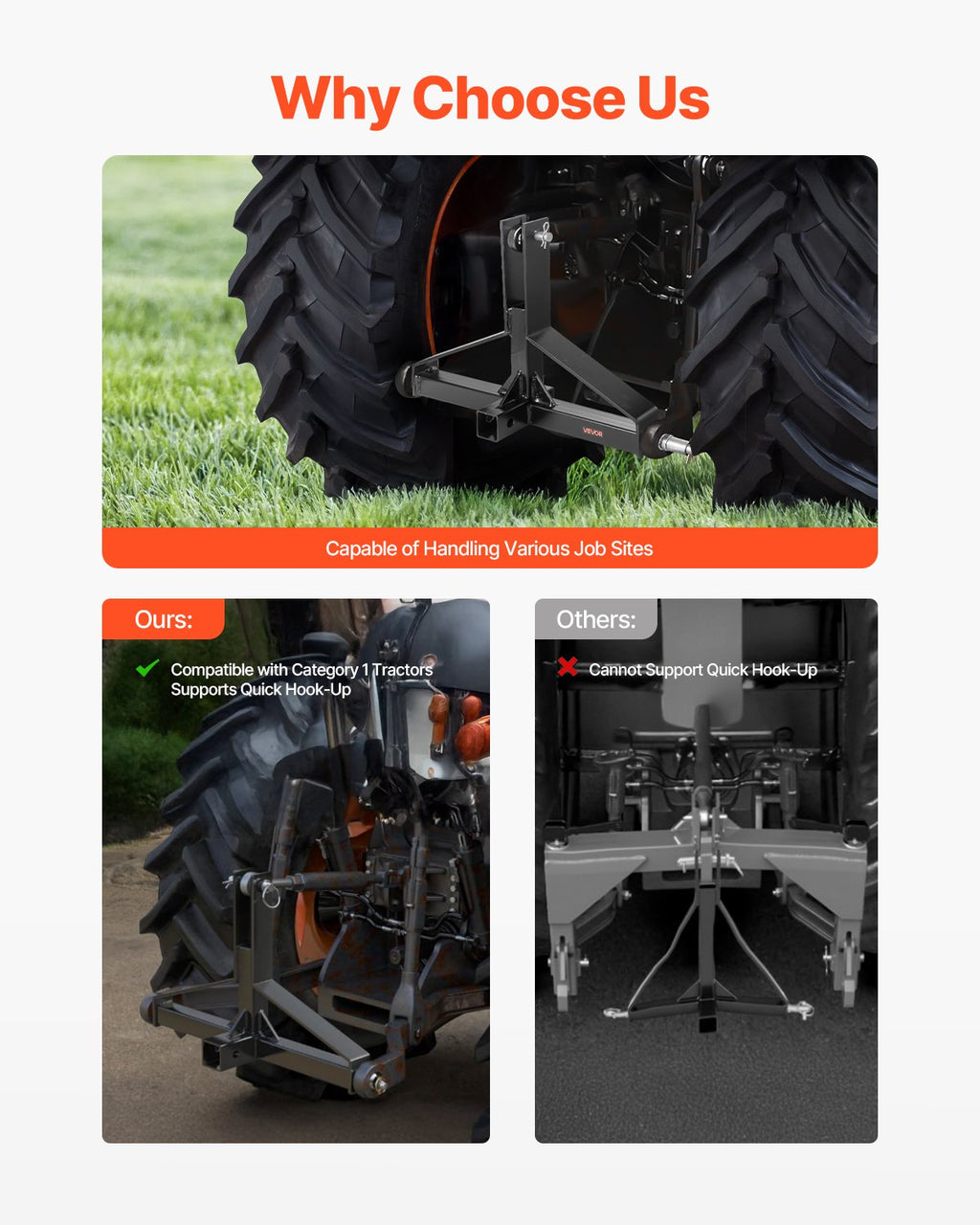 3 taškų traktoriaus prikabinimo jungtis VEVOR S-05, 1360 kg apkrova