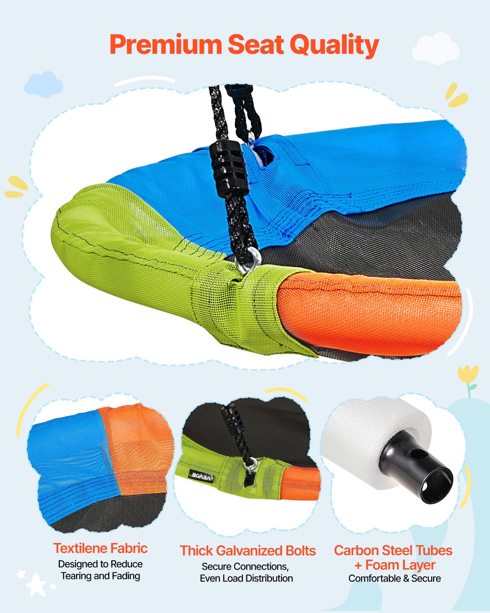 Sūpynių komplektas VEVOR JX-OGSW-001-3, 199,6 kg apkrova