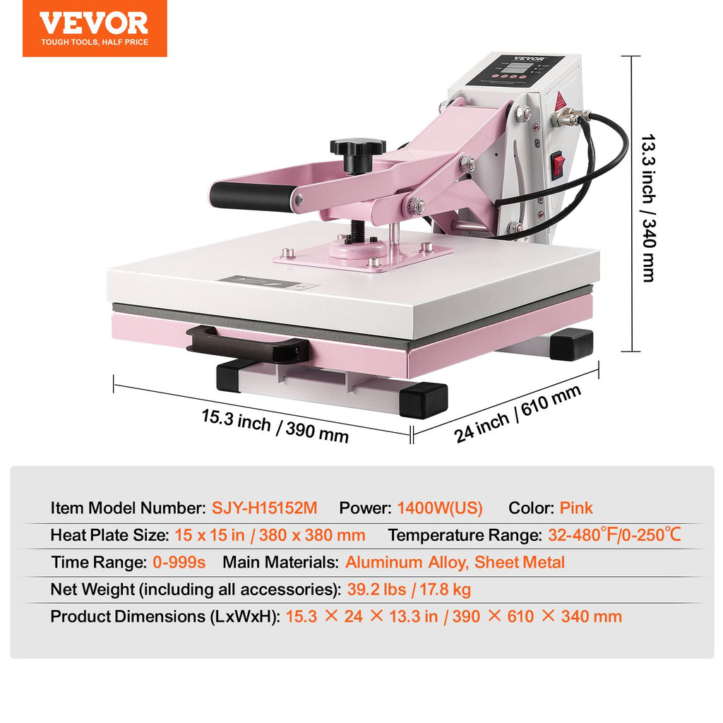 Termopresas VEVOR SJY-H15152M, 38x38 cm