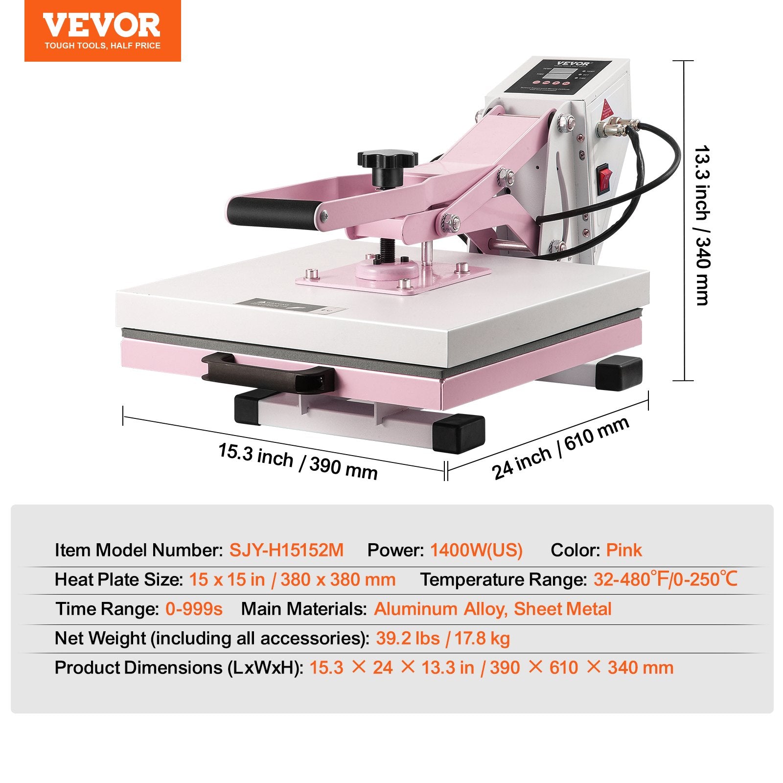 Termopresas VEVOR SJY-H15152M, 38x38 cm