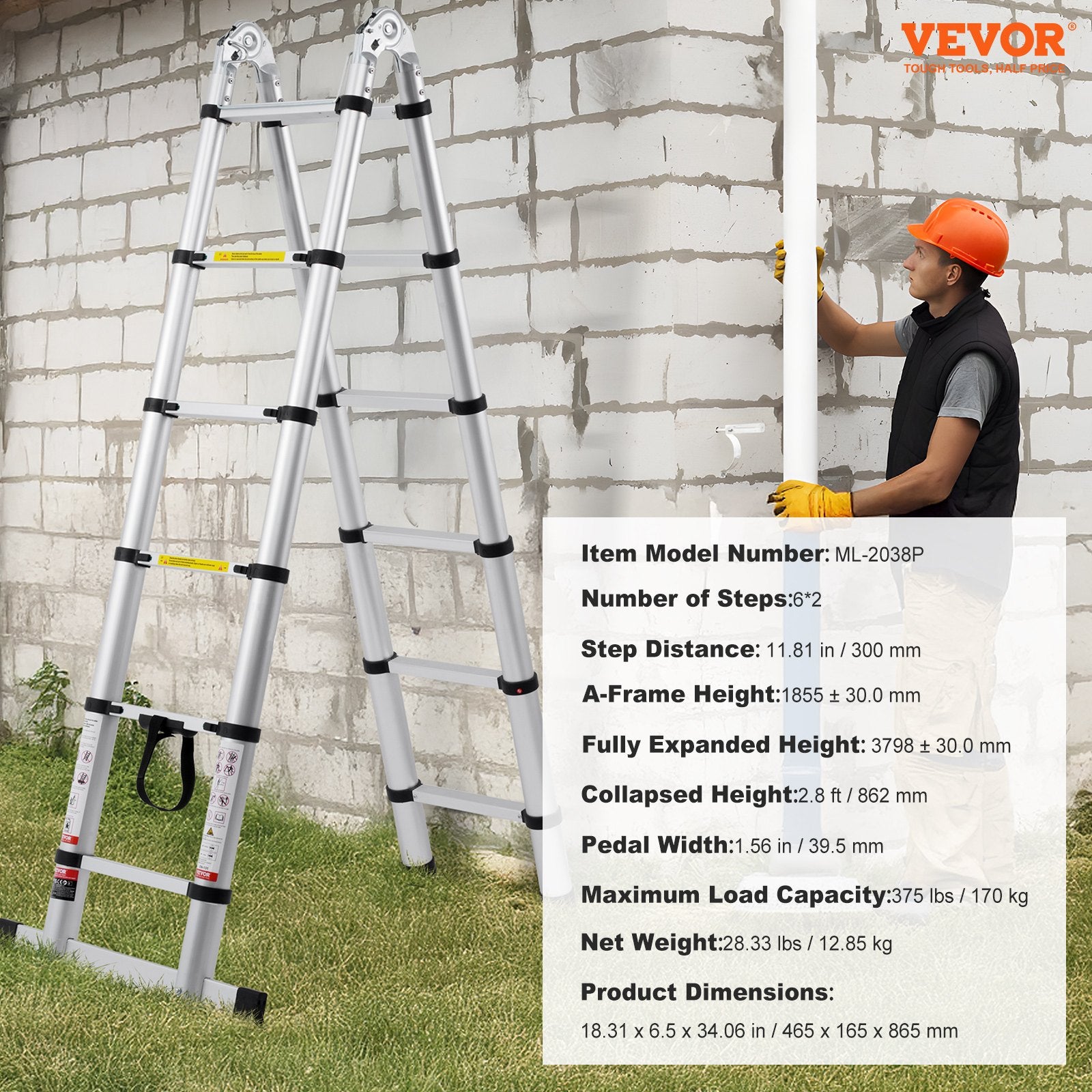 Teleskopinės kopėčios VEVOR ML-2038P, 3,8 m