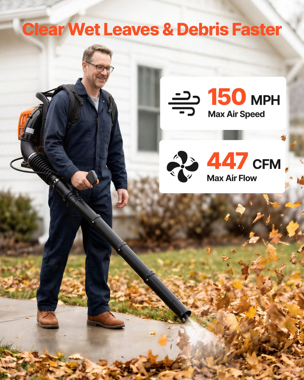 Ant nugaros nešiojamas lapų pūstuvas VEVOR BL-4301, 43 cm³