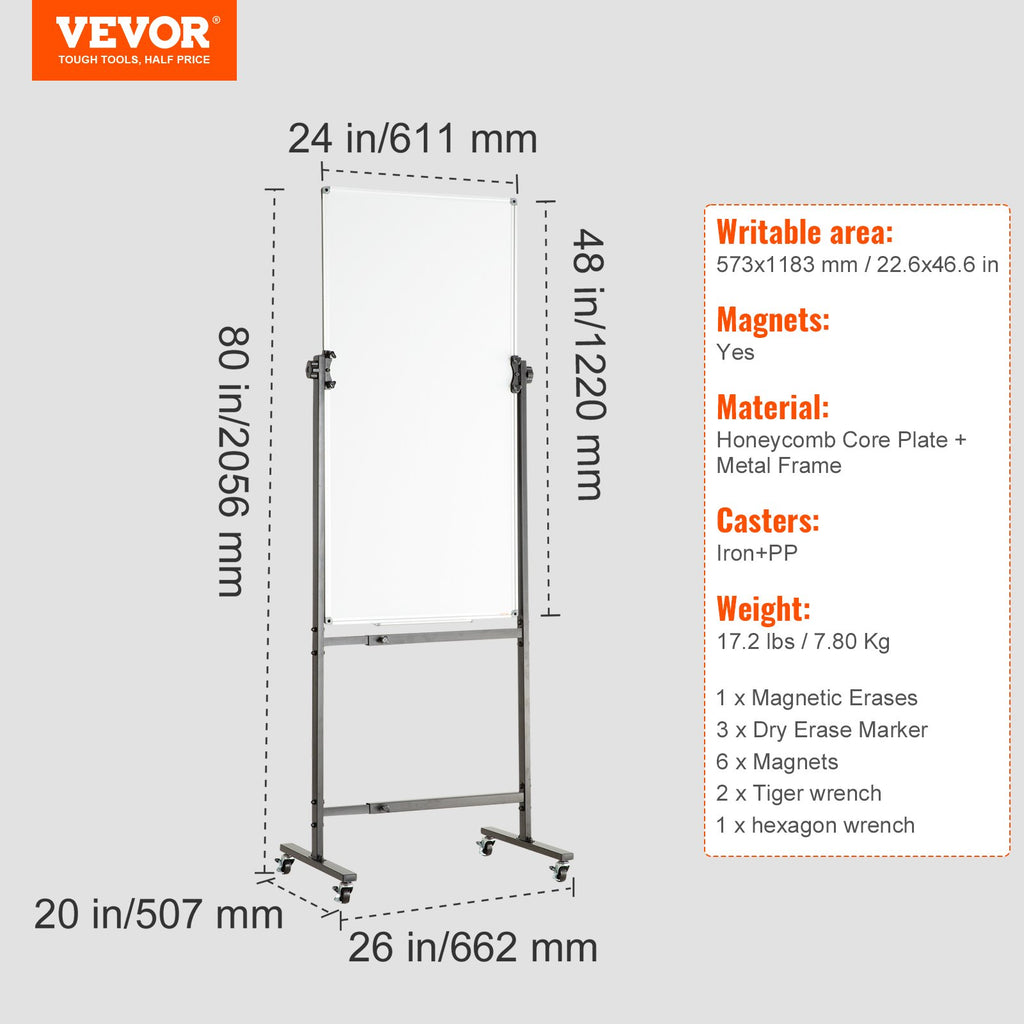Mobili magnetinė lenta VEVOR, dvipusė, 61x122 cm
