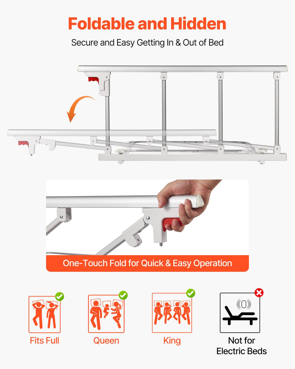 Sulankstomas lovos turėklas VEVOR HFK-5115-1, 97 cm ilgio