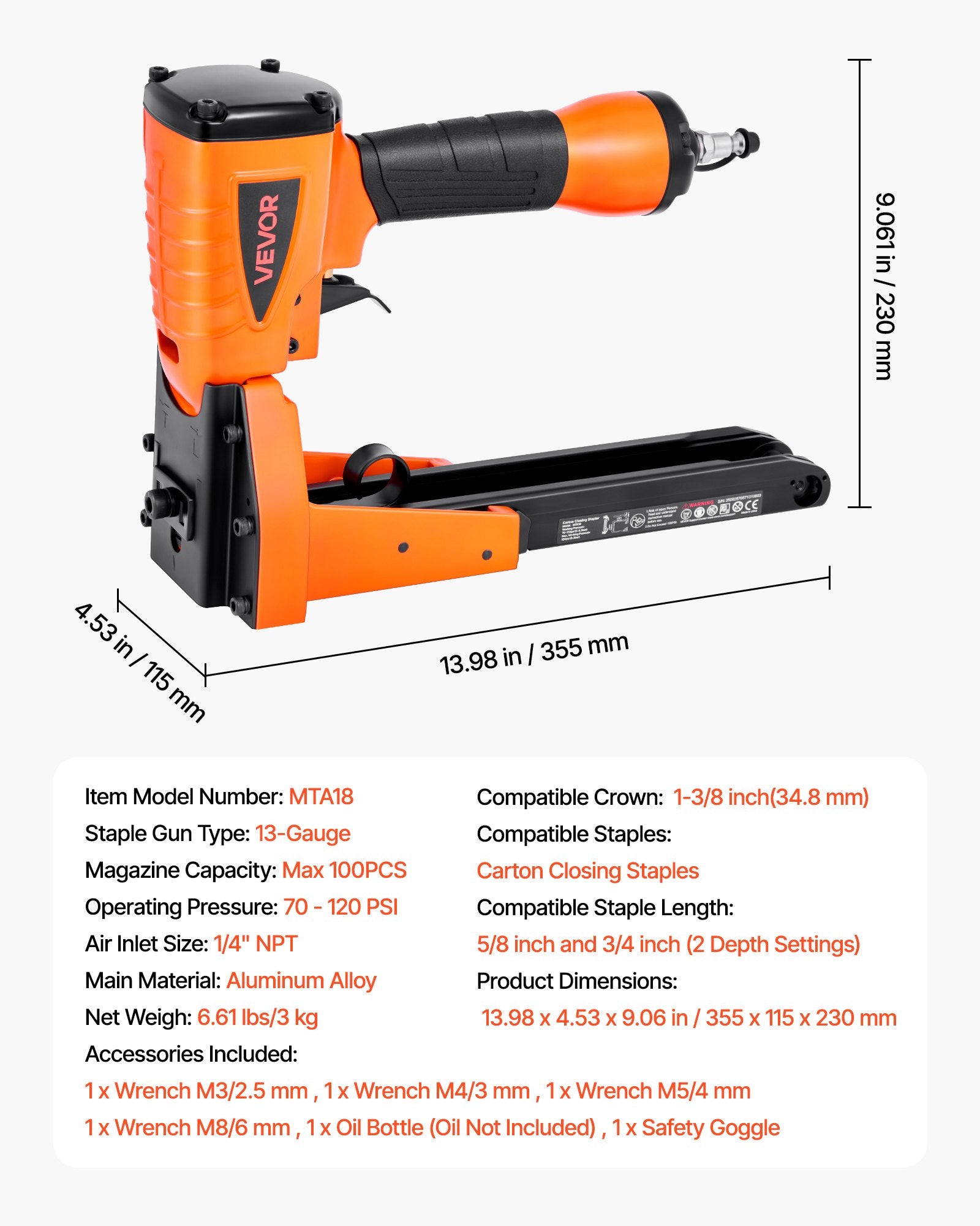 Pneumatinis dėžių segiklis VEVOR MTA18, 70–120 PSI