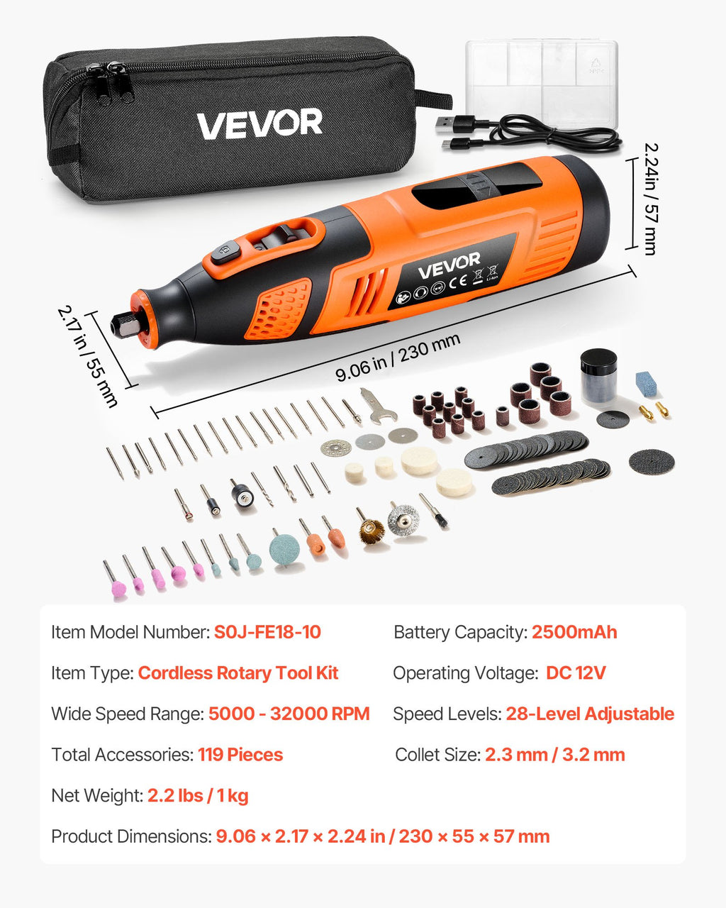 Akumuliatorinis multifunkcinis įrankis VEVOR S0J-FE18-10, 12V
