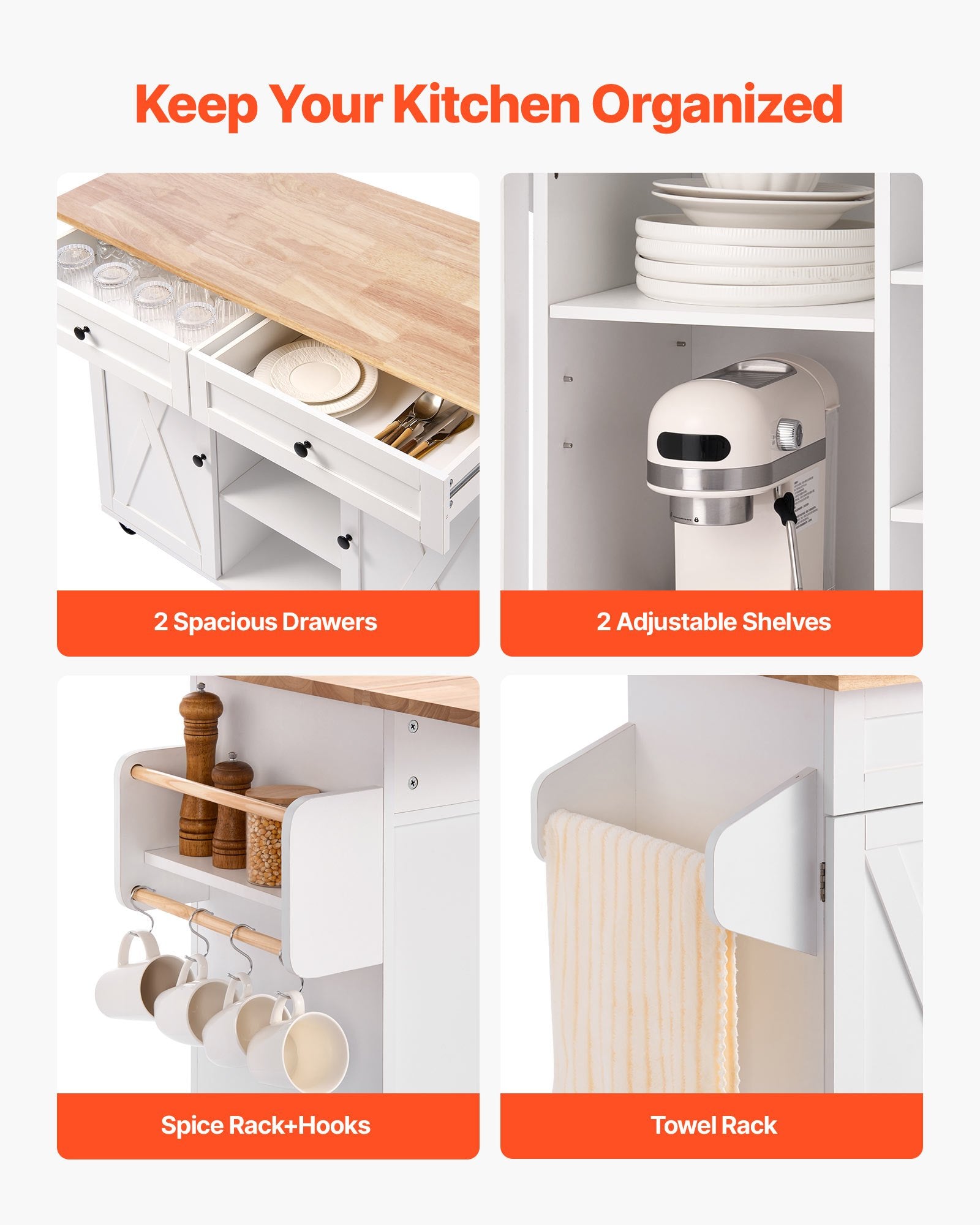 Virtuvės sala VEVOR SR247330, 132 cm pločio