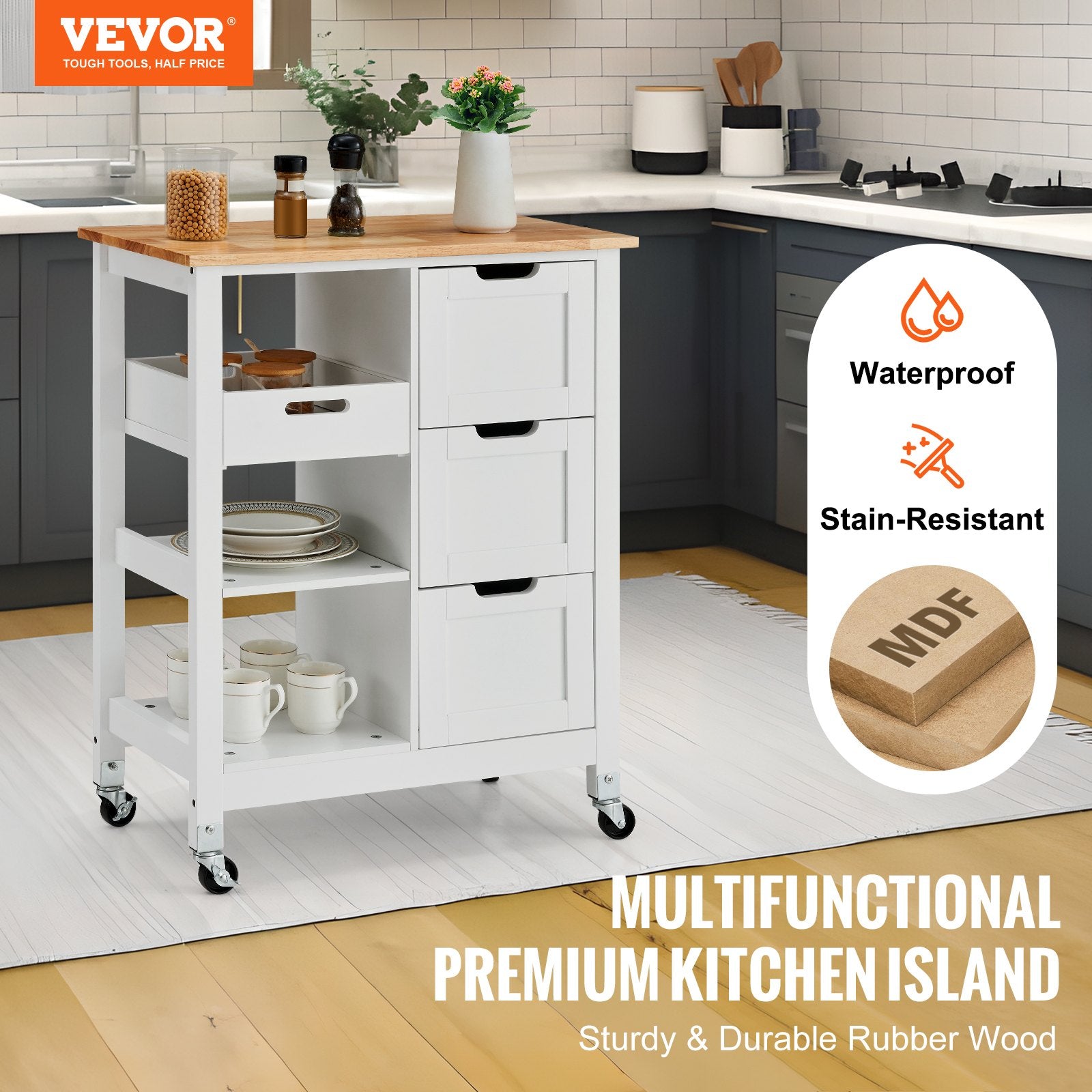 Virtuvės salelė-vežimėlis VEVOR SR241001, 67 cm pločio