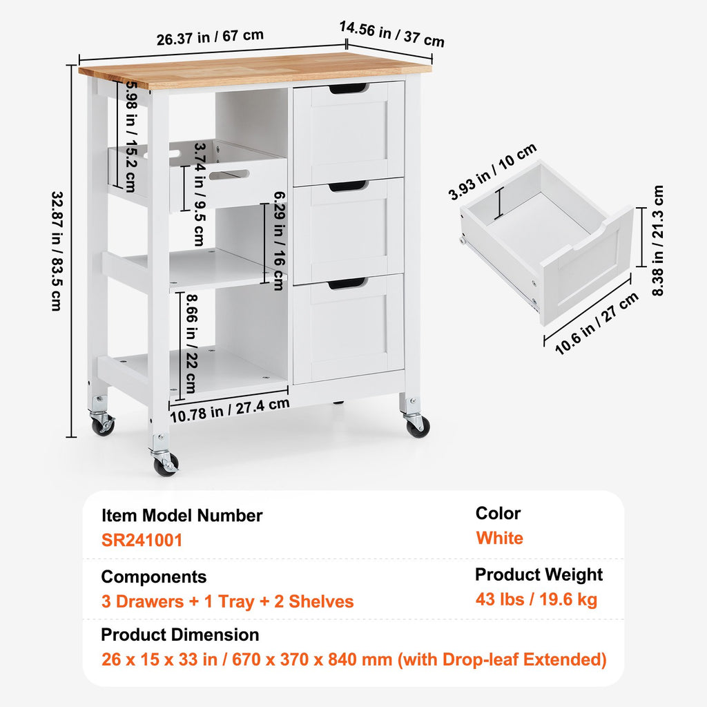 Virtuvės salelė-vežimėlis VEVOR SR241001, 67 cm pločio