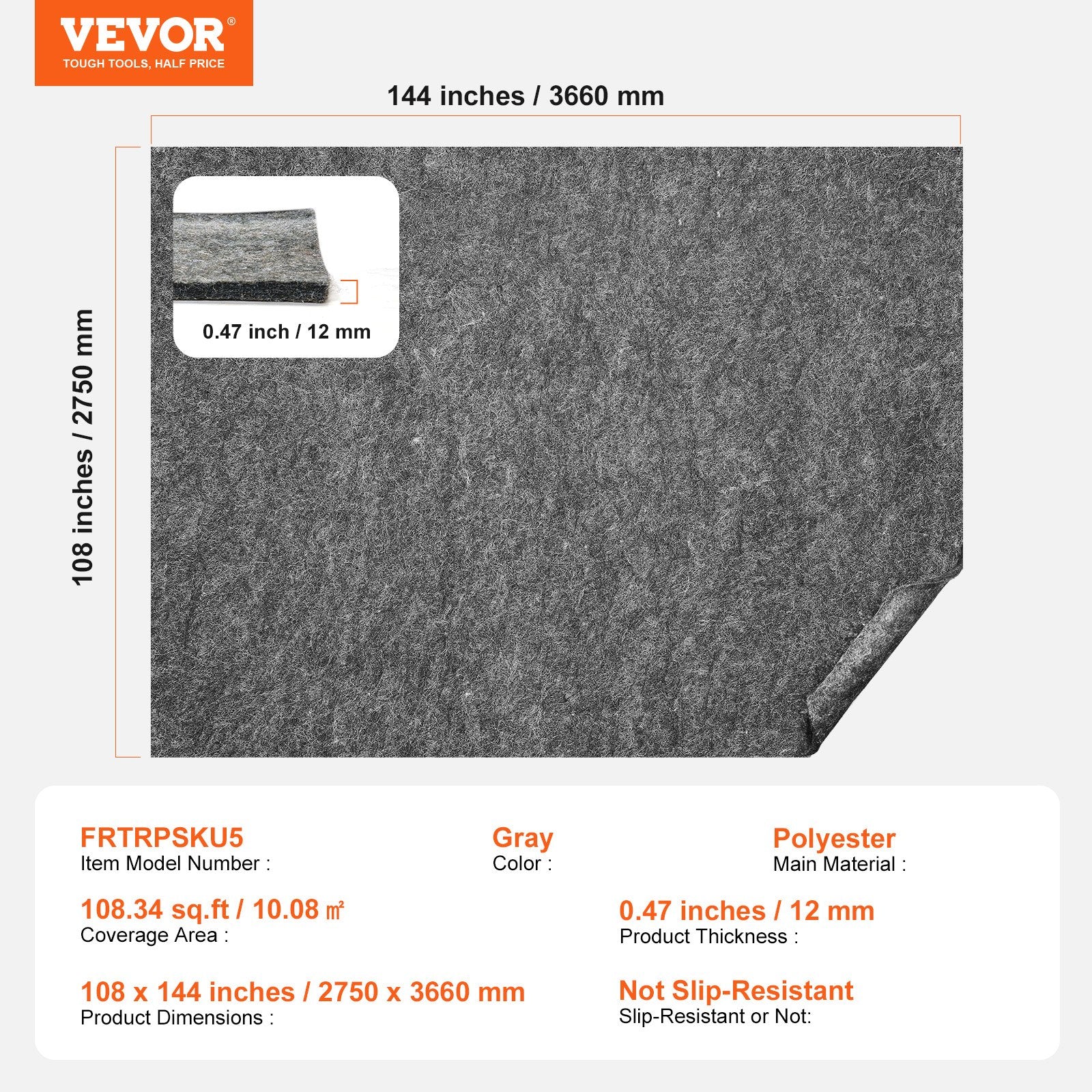 Kilimo paklotas VEVOR FRTRPSKU5, 12 mm storio