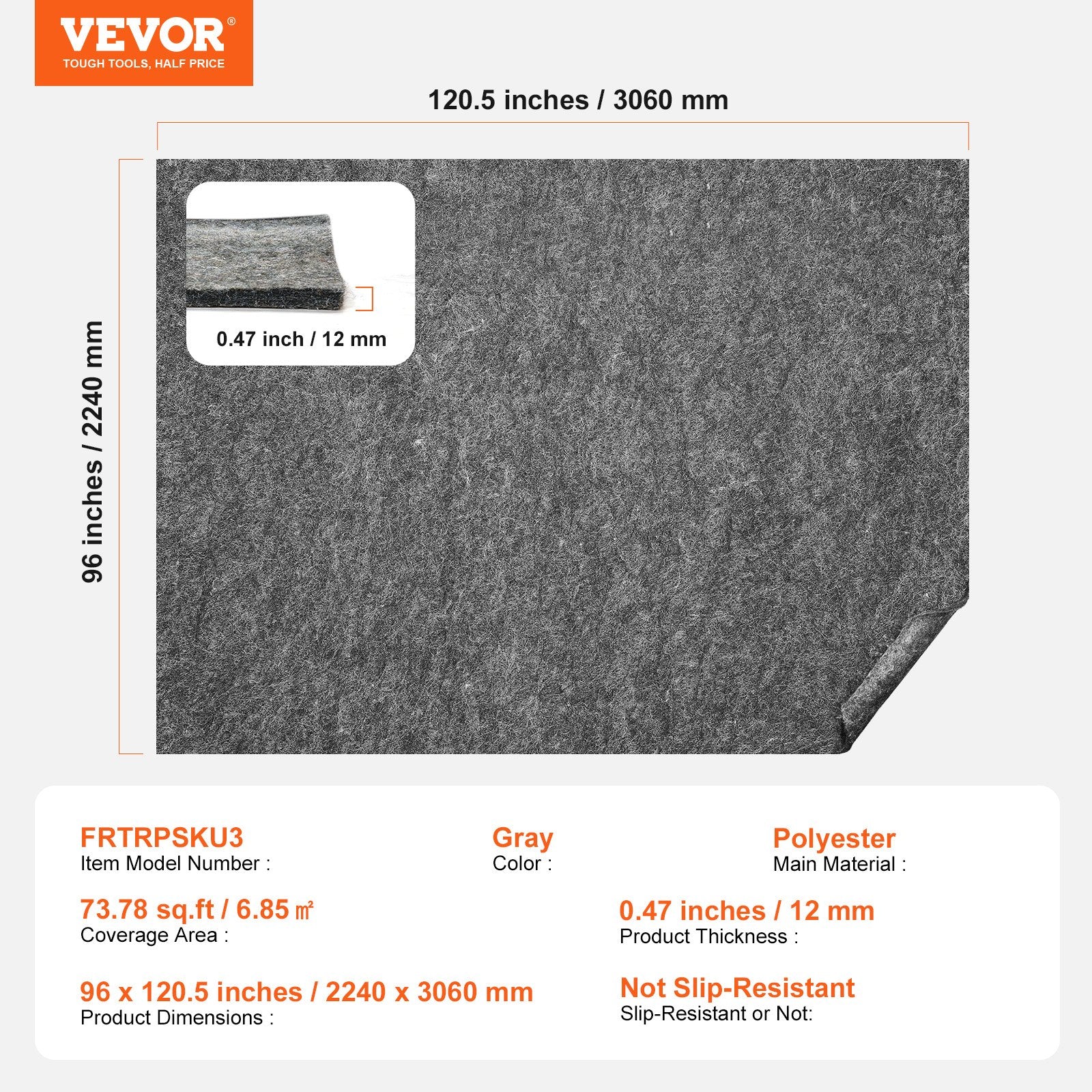 Kilimo paklotas VEVOR FRTRPSKU3, 12 mm storio