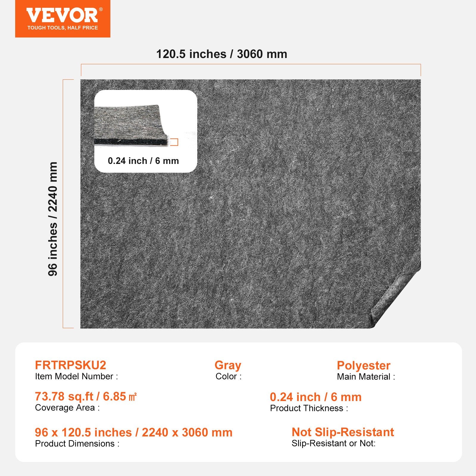 Kilimo paklotas VEVOR FRTRPSKU2, 244 x 306 cm, 6 mm storio