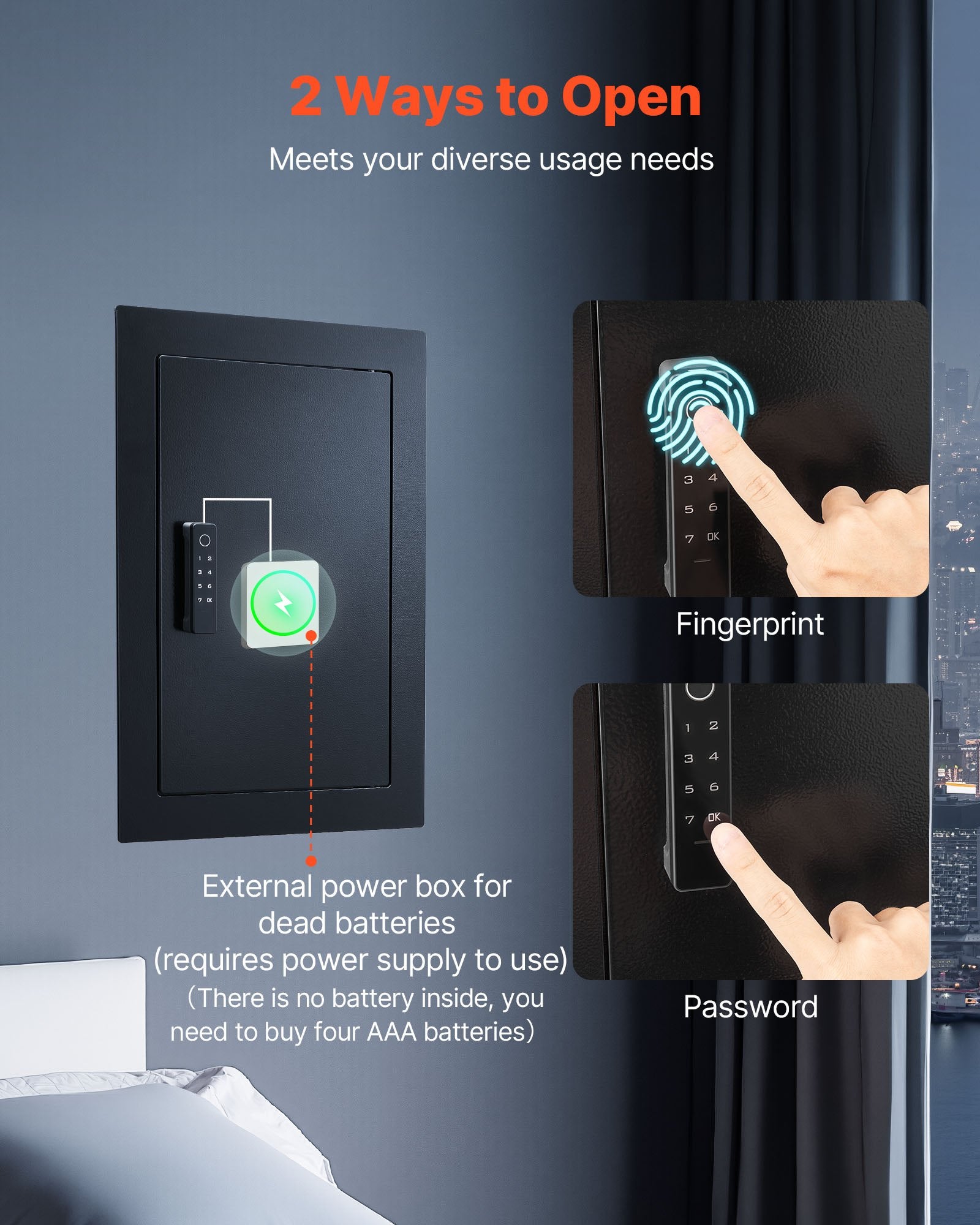 Sieninis seifas VEVOR SS-QR620ZW, su biometrine spyna