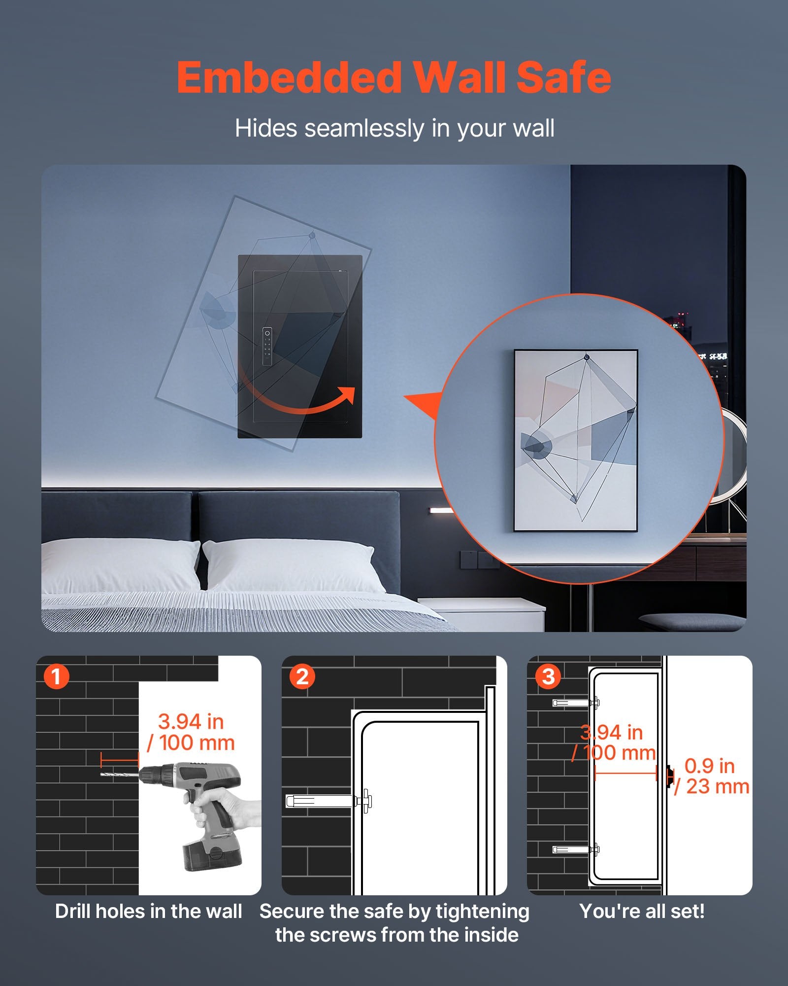 Sieninis seifas VEVOR SS-QR620ZW, su biometrine spyna