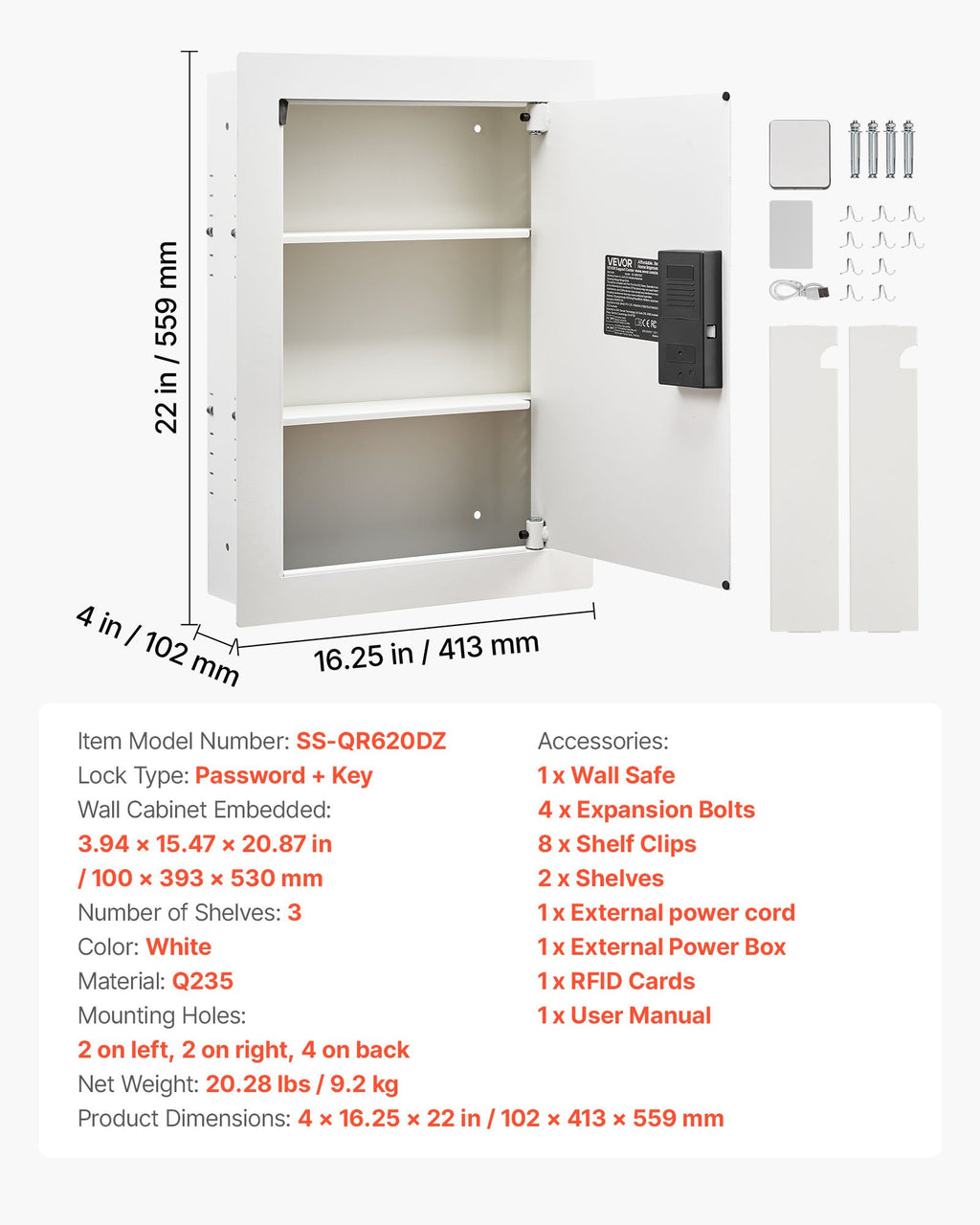 Sieninis seifas VEVOR SS-QR620DZ, 23,5 l