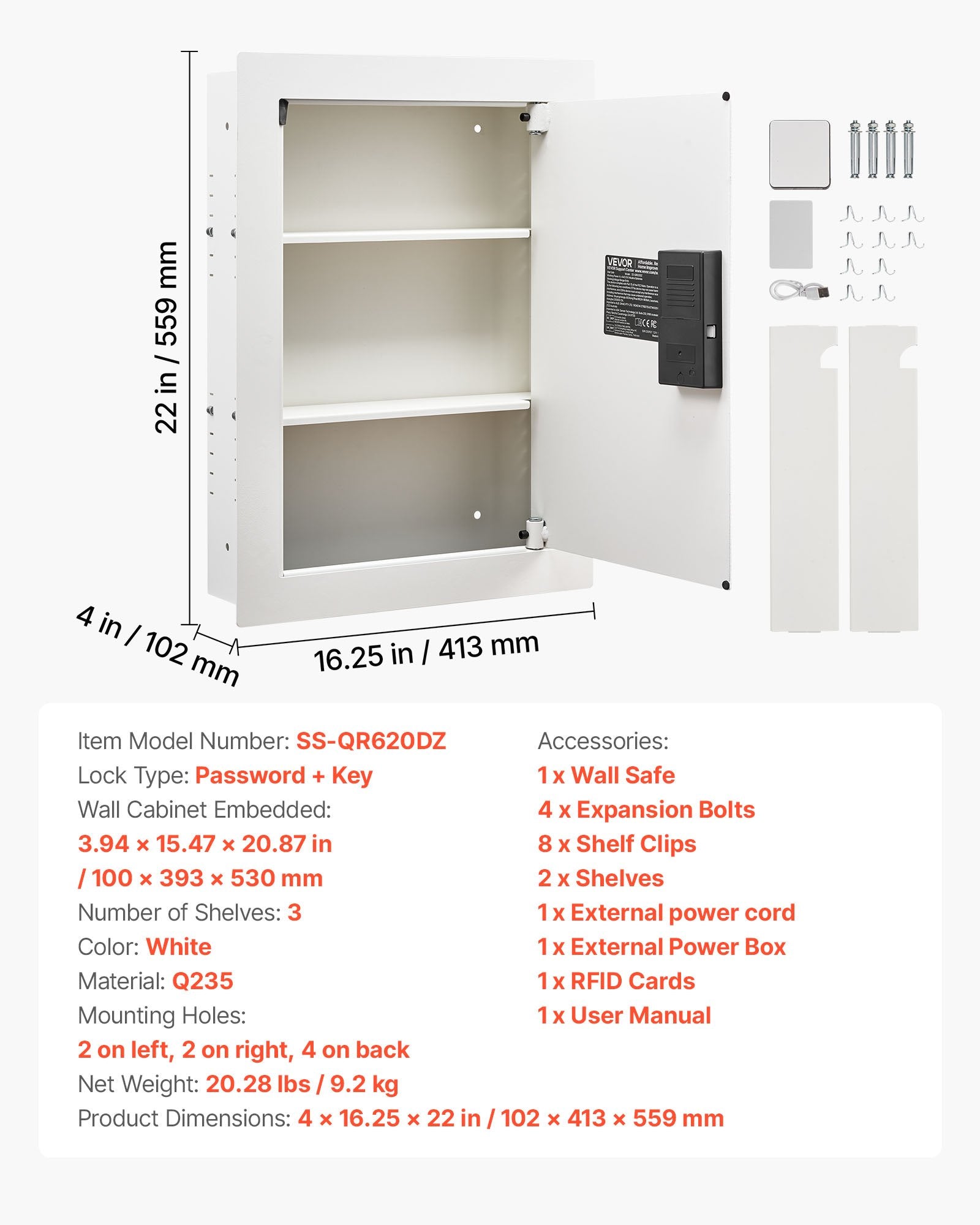 Sieninis seifas VEVOR SS-QR620DZ, 23,5 l