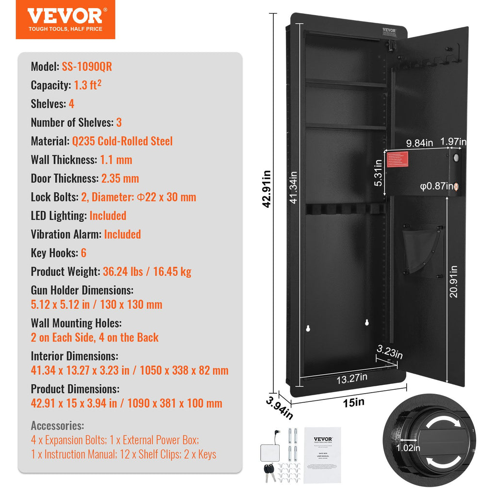 Sieninis ginklų seifas VEVOR SS-1090QR, 109 cm aukščio
