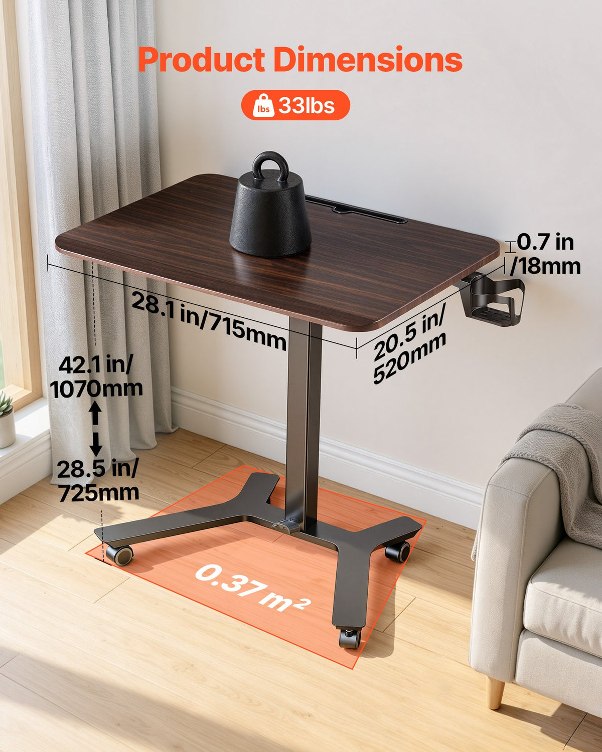 Reguliuojamo aukščio mobilus stalas VEVOR EC013-599006, 715 x 520 mm