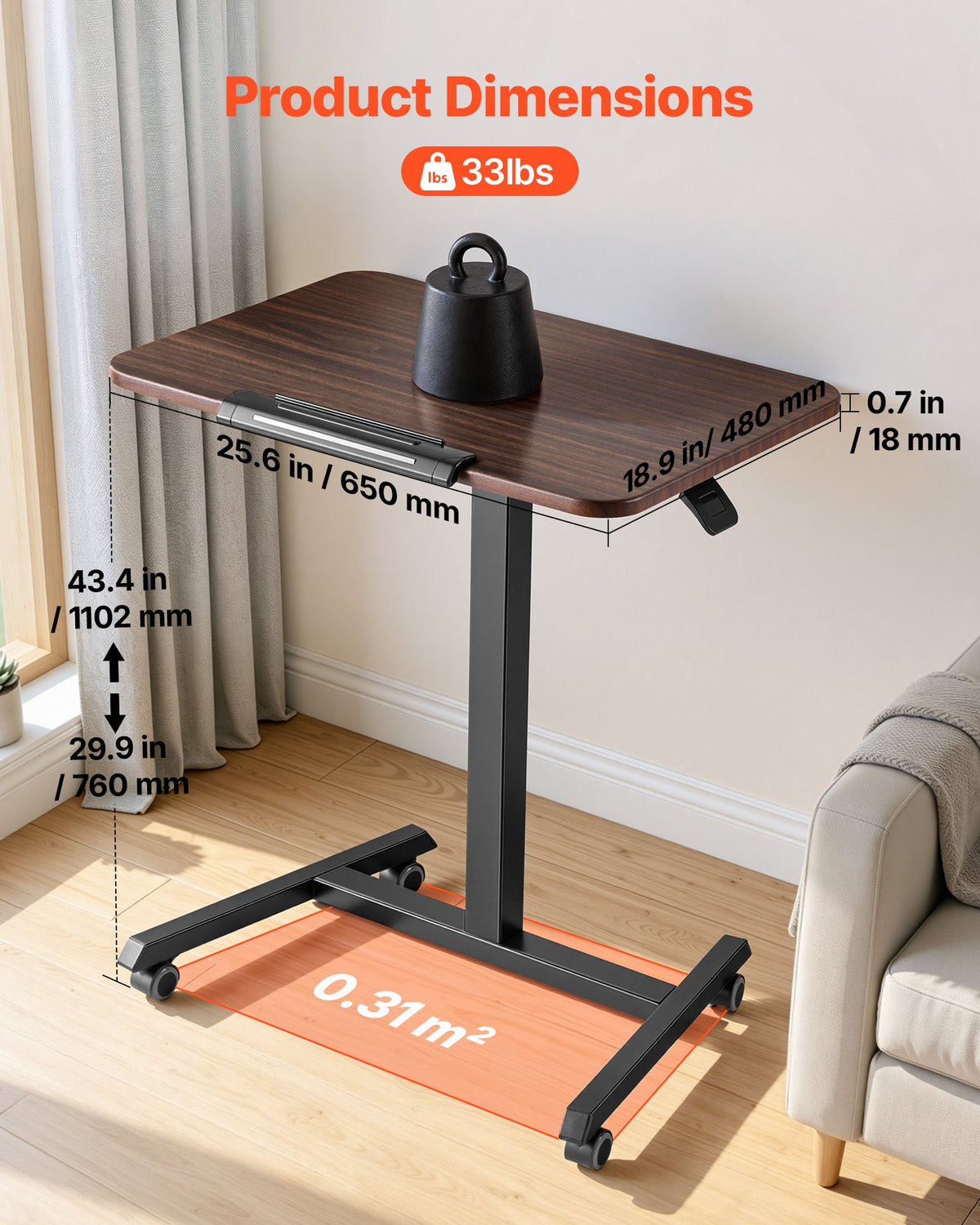 Reguliuojamo aukščio stalas VEVOR HW124-1, 650 x 480 mm