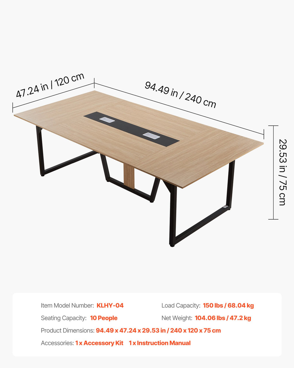 Konferencinis stalas VEVOR KLHY-04, 2400 mm