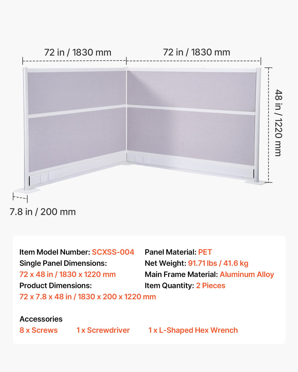 Biuro pertvaros VEVOR SCXSS-004, 1,83 x 1,22 m, 2 vnt.