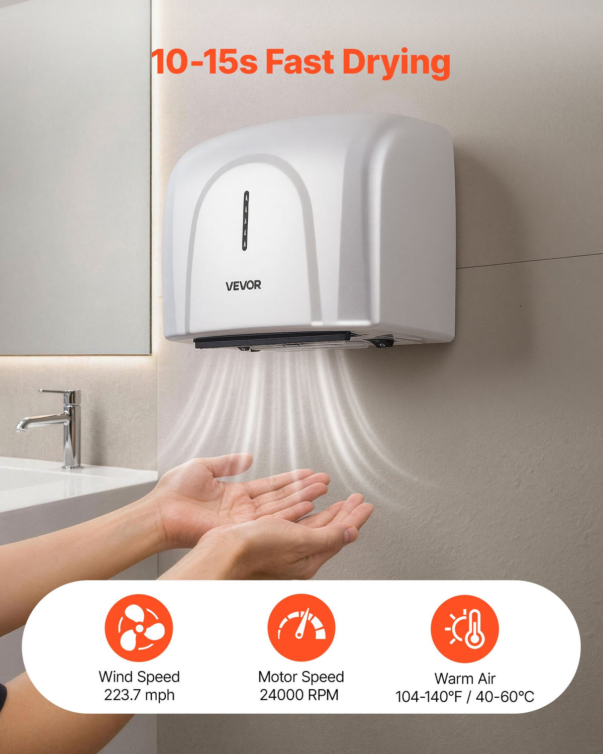 Rankų džiovintuvas VEVOR K2013BE, 1300 W