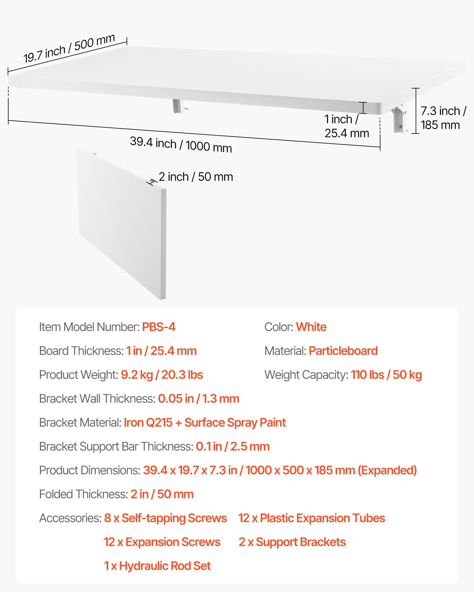 Sieninis atlenkiamas stalas VEVOR PBS-4, 100 x 50 cm