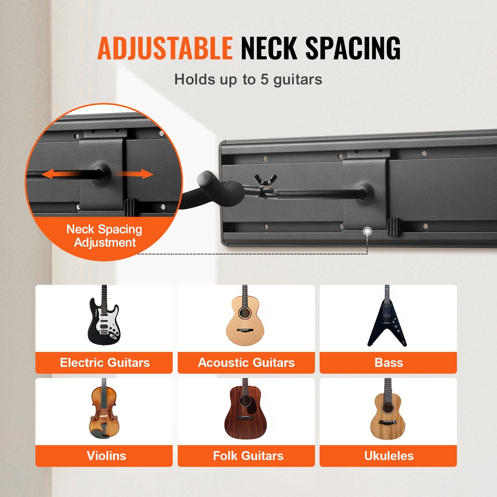 Sieninis gitarų laikiklis VEVOR AGS-DP10, 5 gitaroms