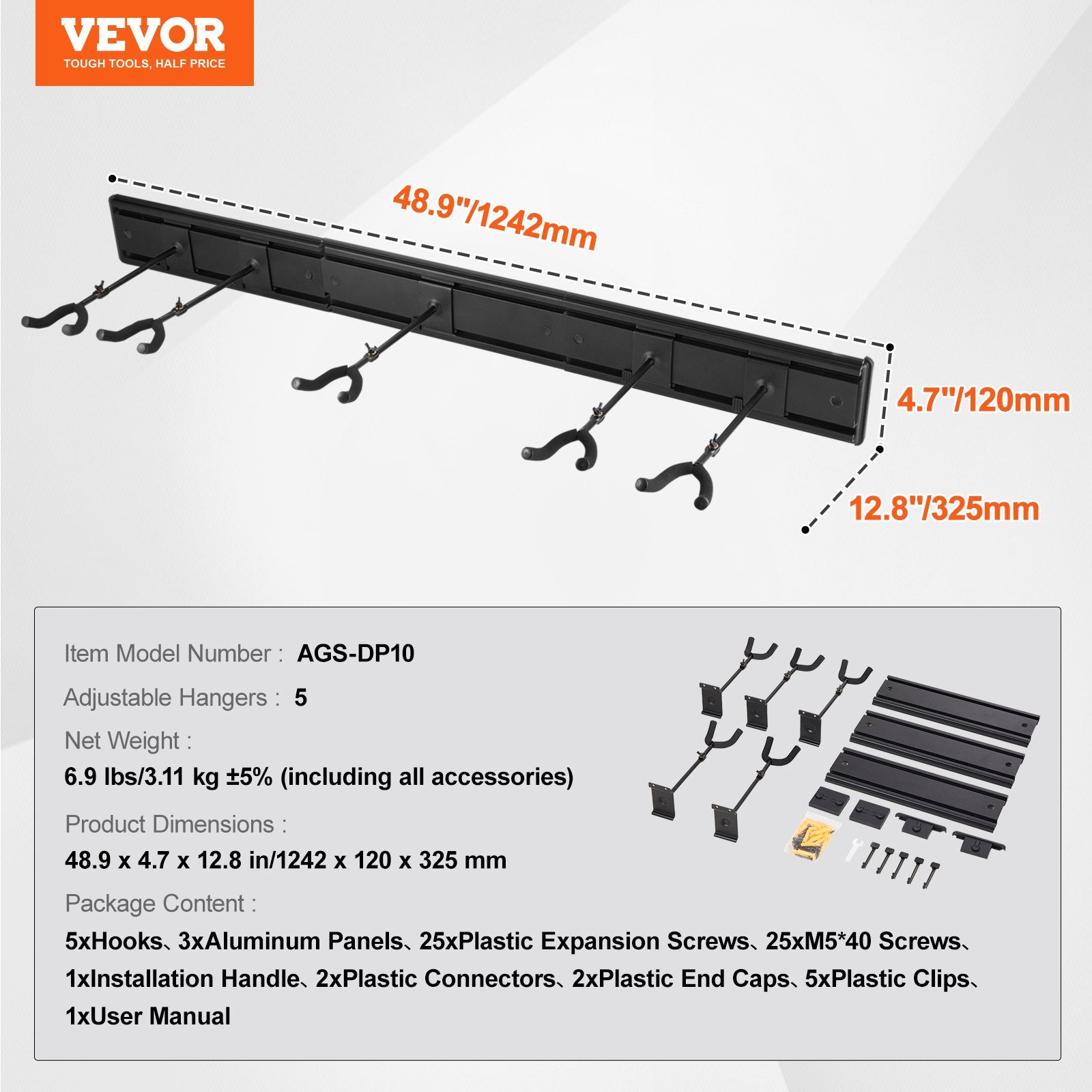 Sieninis gitarų laikiklis VEVOR AGS-DP10, 5 gitaroms