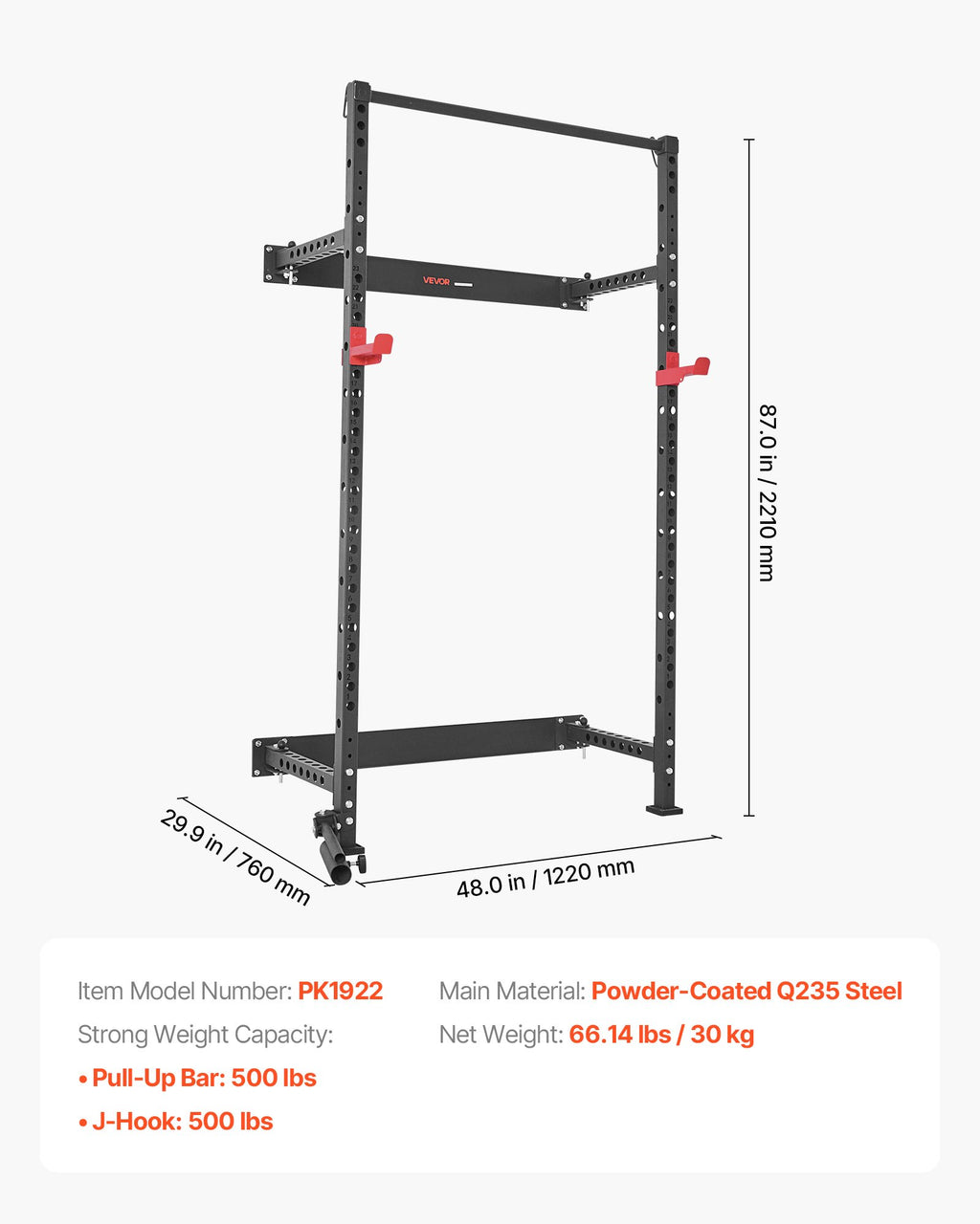 Sulankstomas jėgos rėmas VEVOR PK1922, 545 kg keliamoji galia