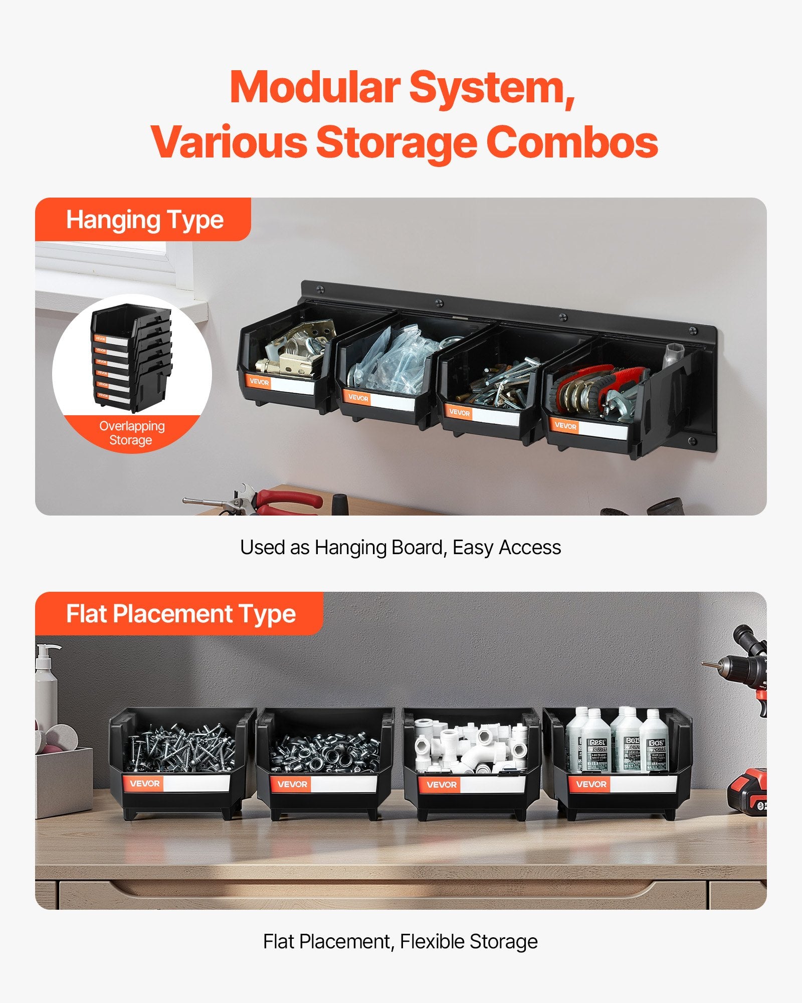 Sieninė įrankių dėžučių sistema VEVOR WM-16V1-Black, 12 vnt.