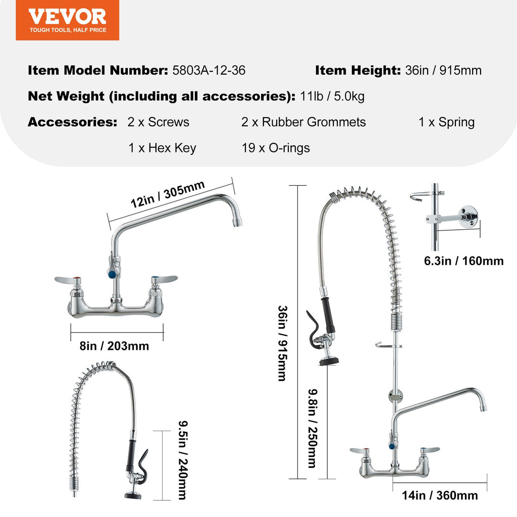 Pramoninis virtuvės maišytuvas VEVOR 5803A-12-36, 91,4 cm aukščio.