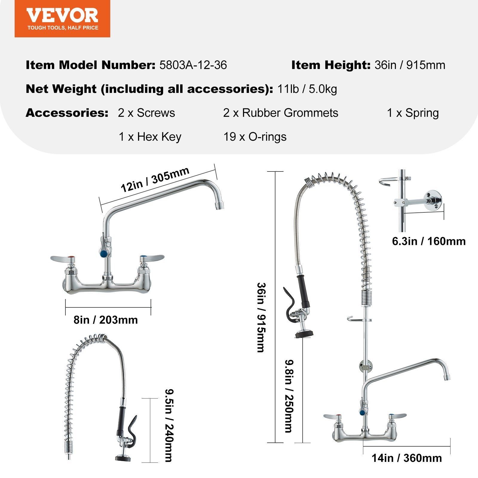 Pramoninis virtuvės maišytuvas VEVOR 5803A-12-36, 91,4 cm aukščio.