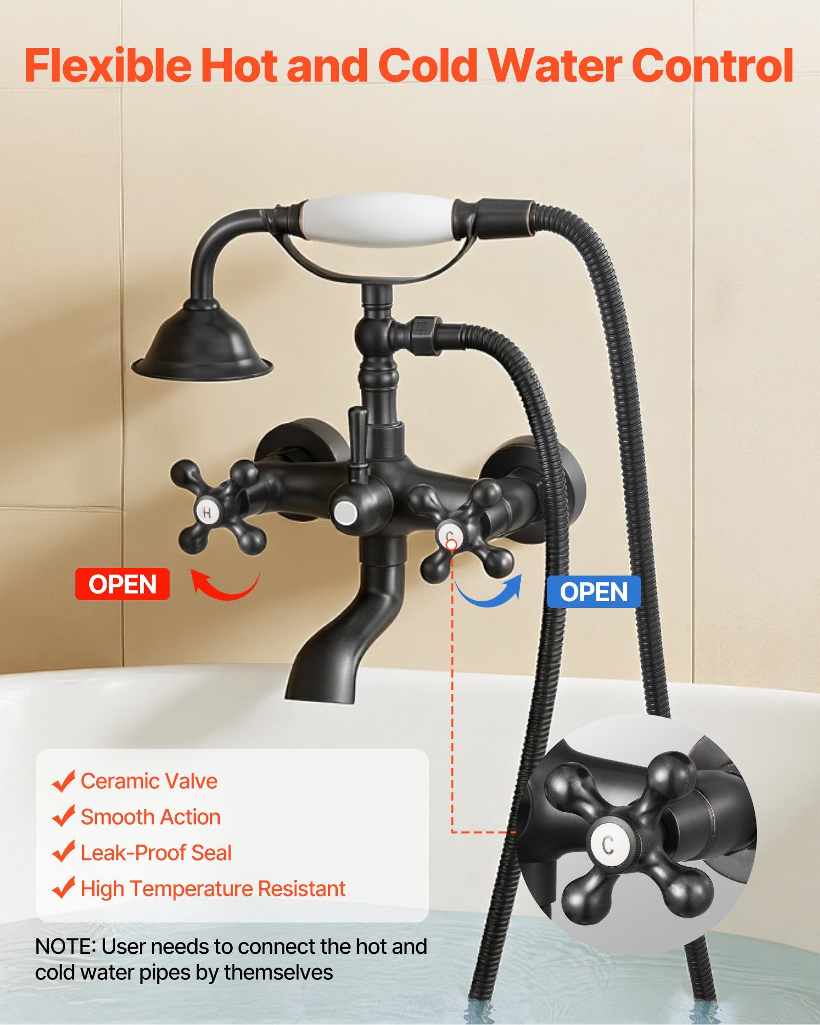 Vonios maišytuvas VEVOR 214G, su rankiniu dušeliu