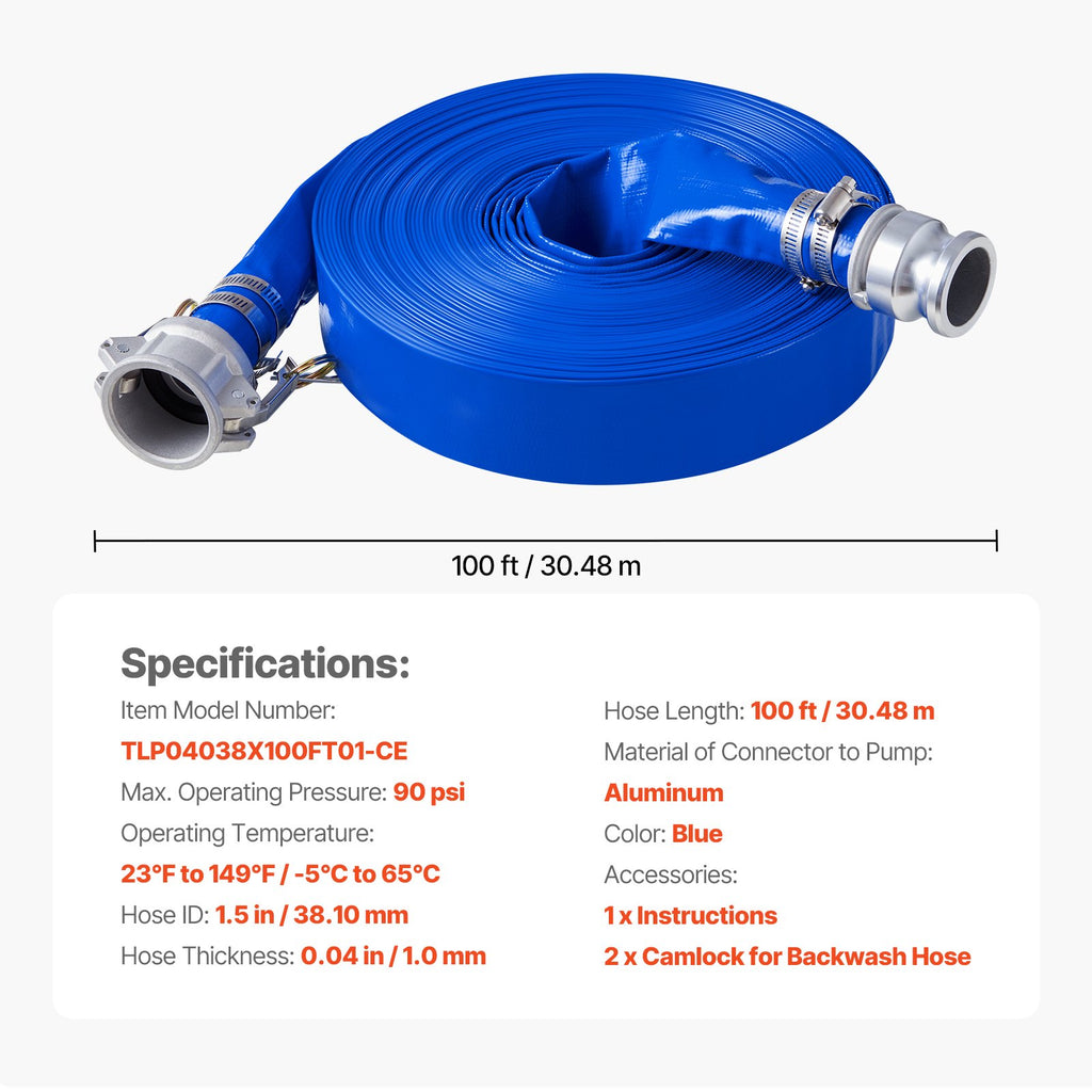 Išleidimo žarna VEVOR TLP04038X100FT01-CE, 38 mm x 30,5 m