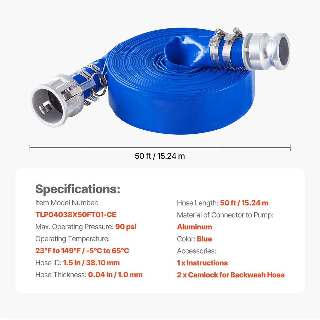 Išleidimo žarna VEVOR TLP04038X50FT01-CE, 38 mm x 15,2 m