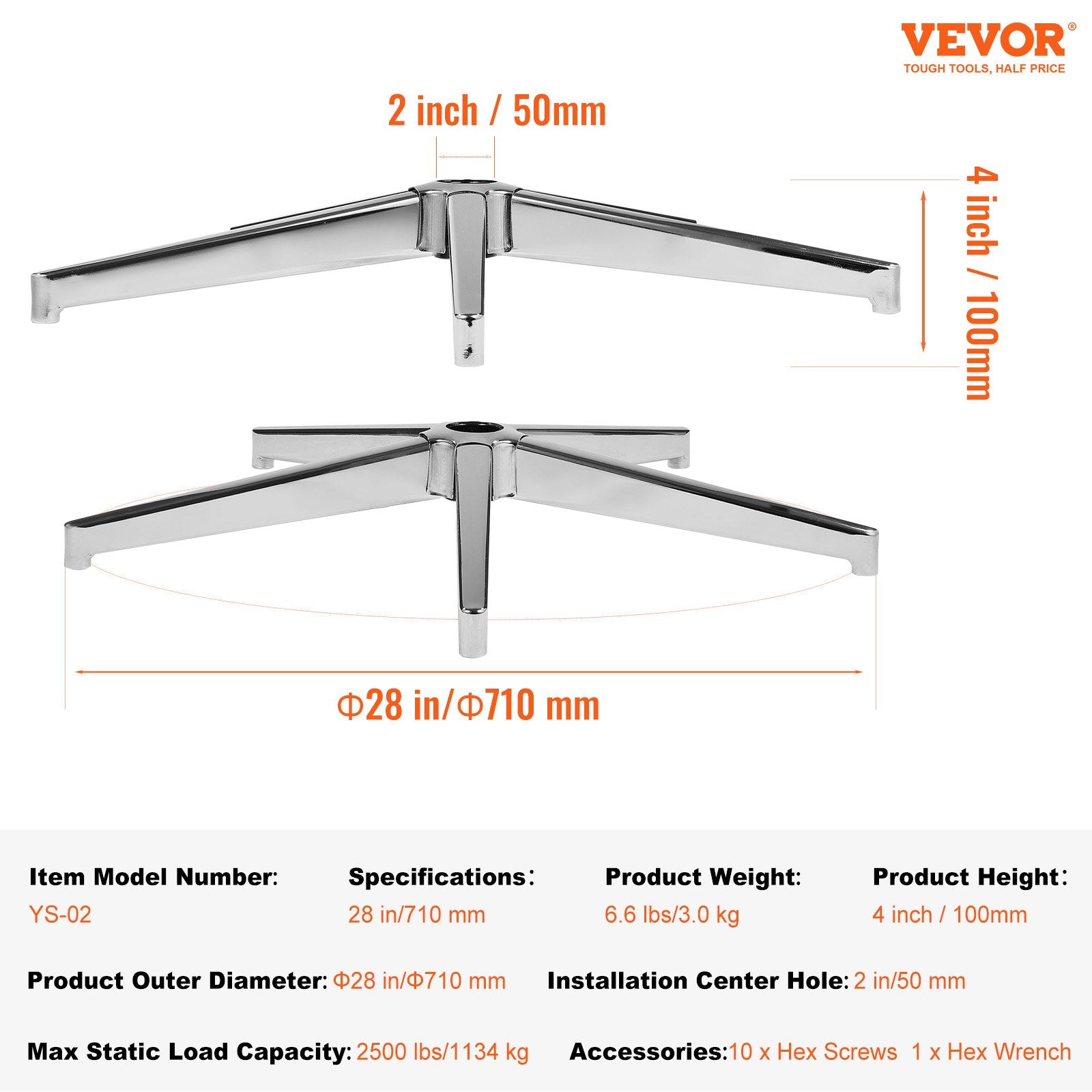 Biuro kėdės pagrindas VEVOR YS-02, 1134 kg apkrova