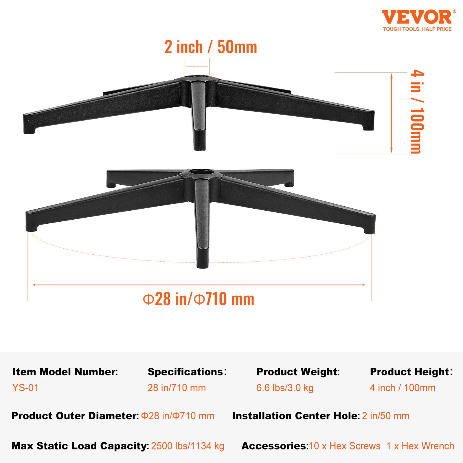Biuro kėdės pagrindas VEVOR YS-01, 1134 kg apkrova