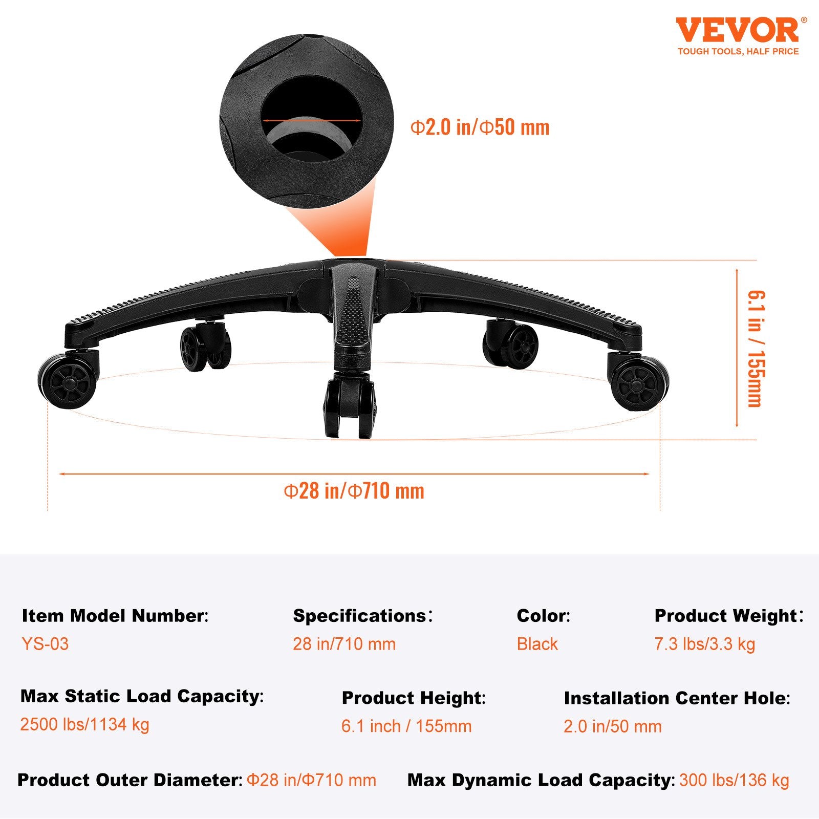 Biuro kėdės pagrindas VEVOR YS-03, 1134 kg statinė apkrova