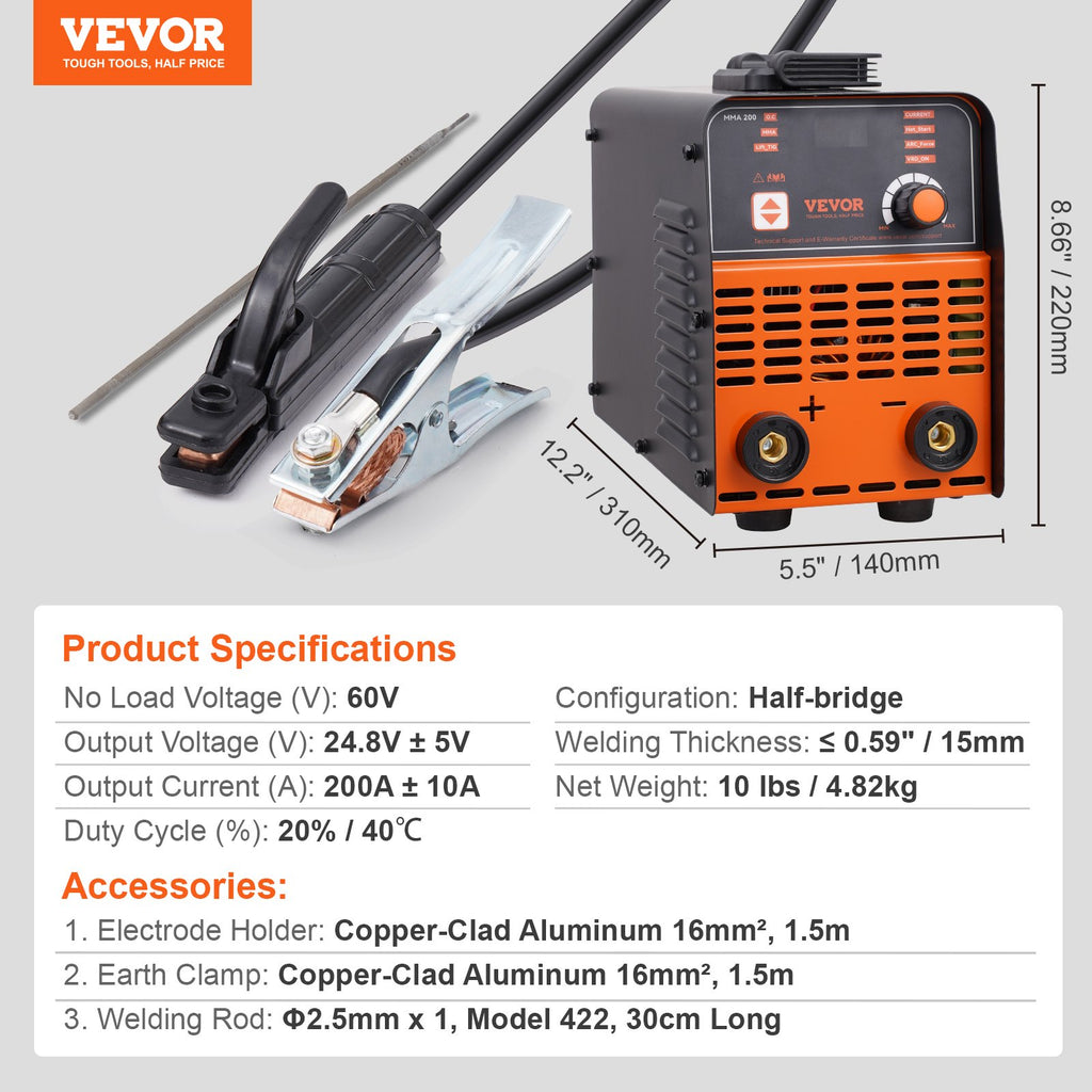 Suvirinimo aparatas VEVOR MMA-200-NA, 200A