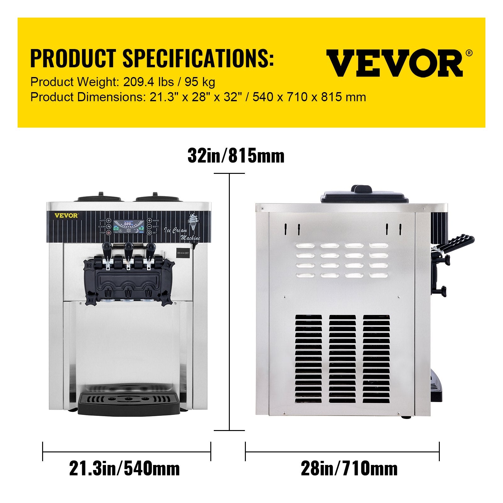 Minkštų ledų aparatas VEVOR YKF-8218T, 2200W