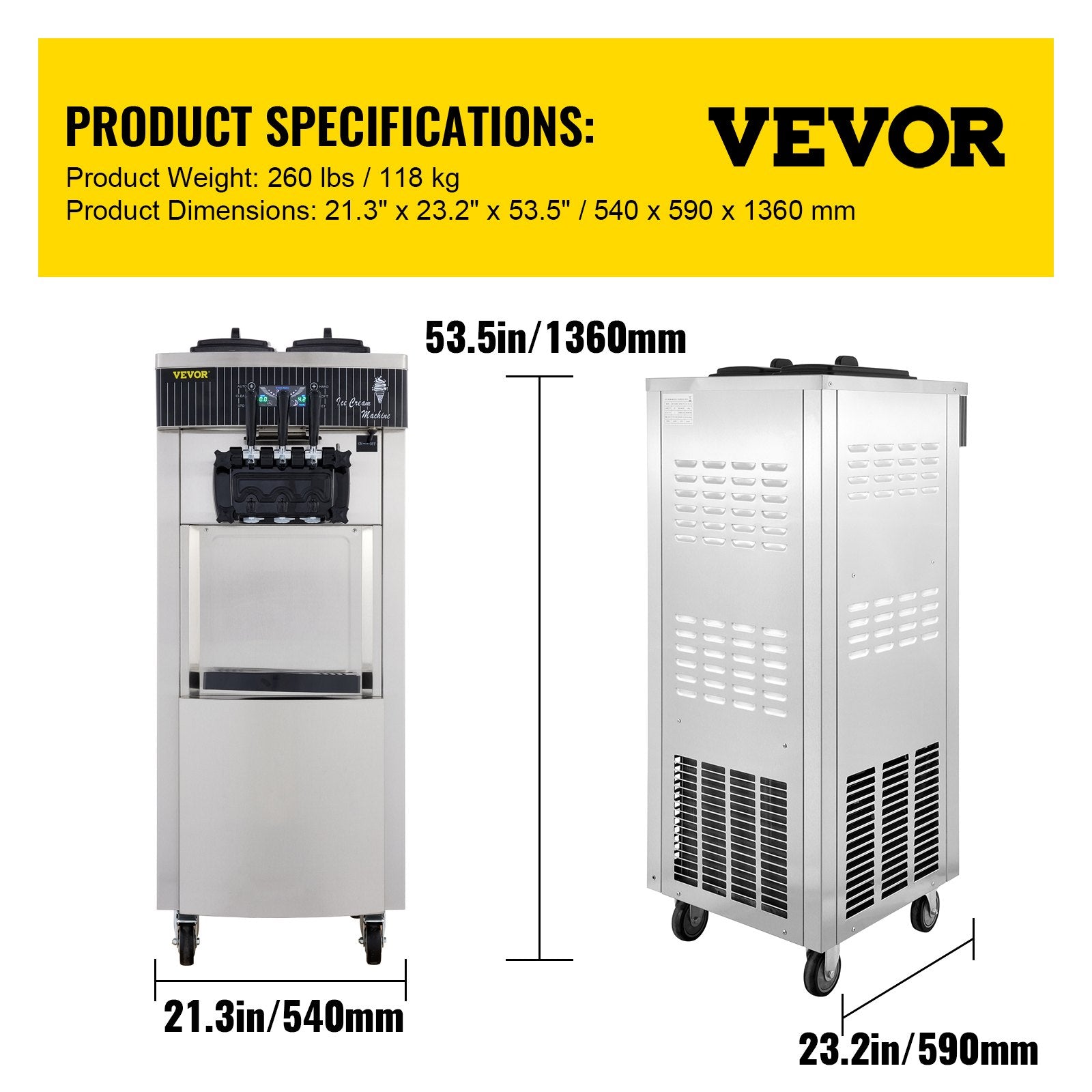 Minkštų ledų aparatas VEVOR YKF-8228H, 2200W