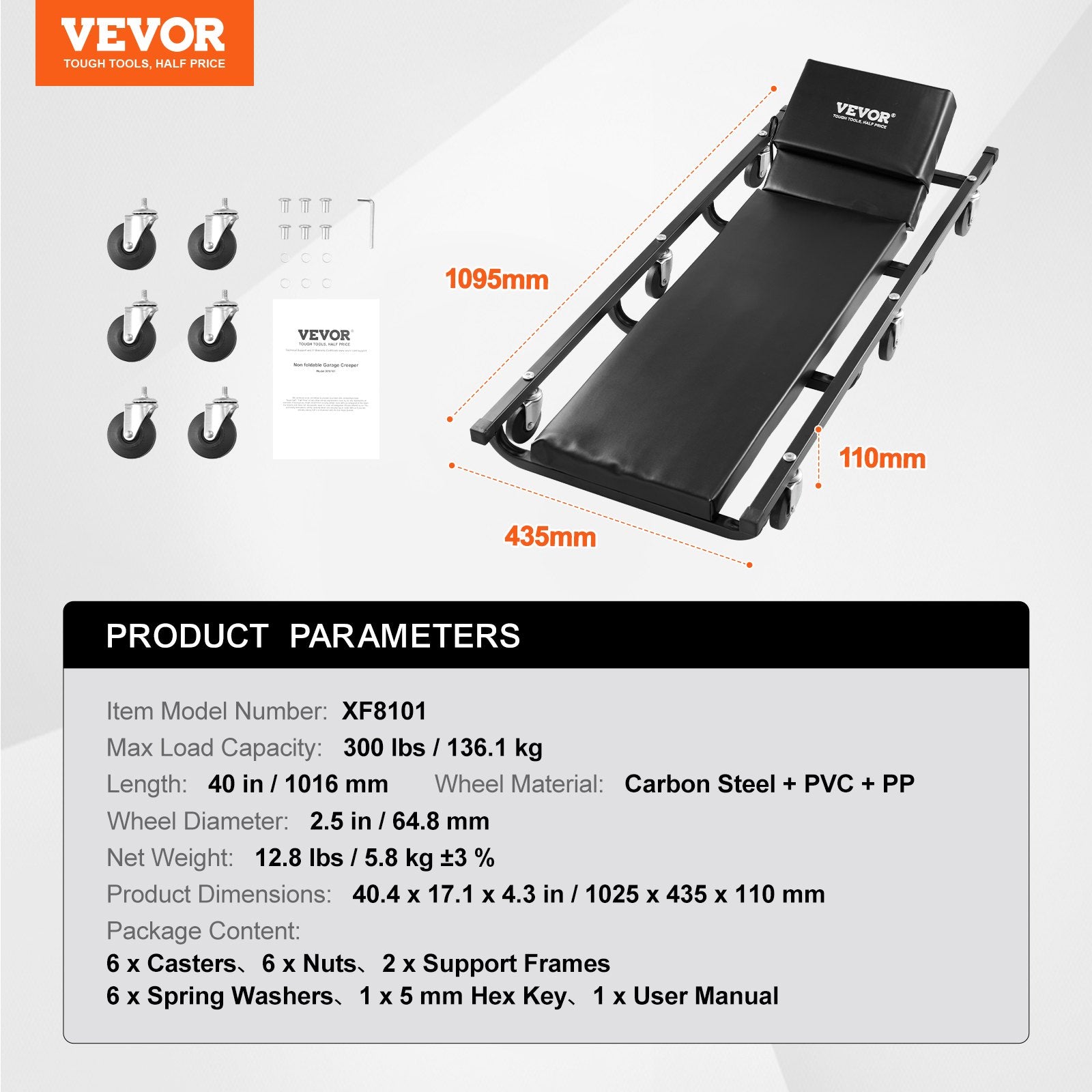 Mechaniko gultas VEVOR XF8101, 136,1 kg keliamoji galia