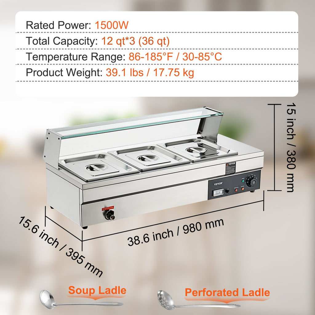 Elektrinis maisto šildytuvas VEVOR 3x12Qt, 1500W
